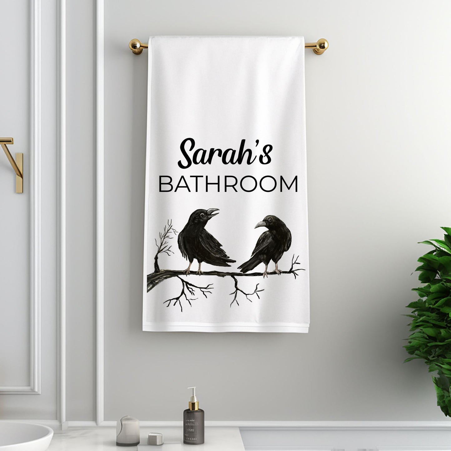 Black Ravens Bathroom Towel - MerikaArt