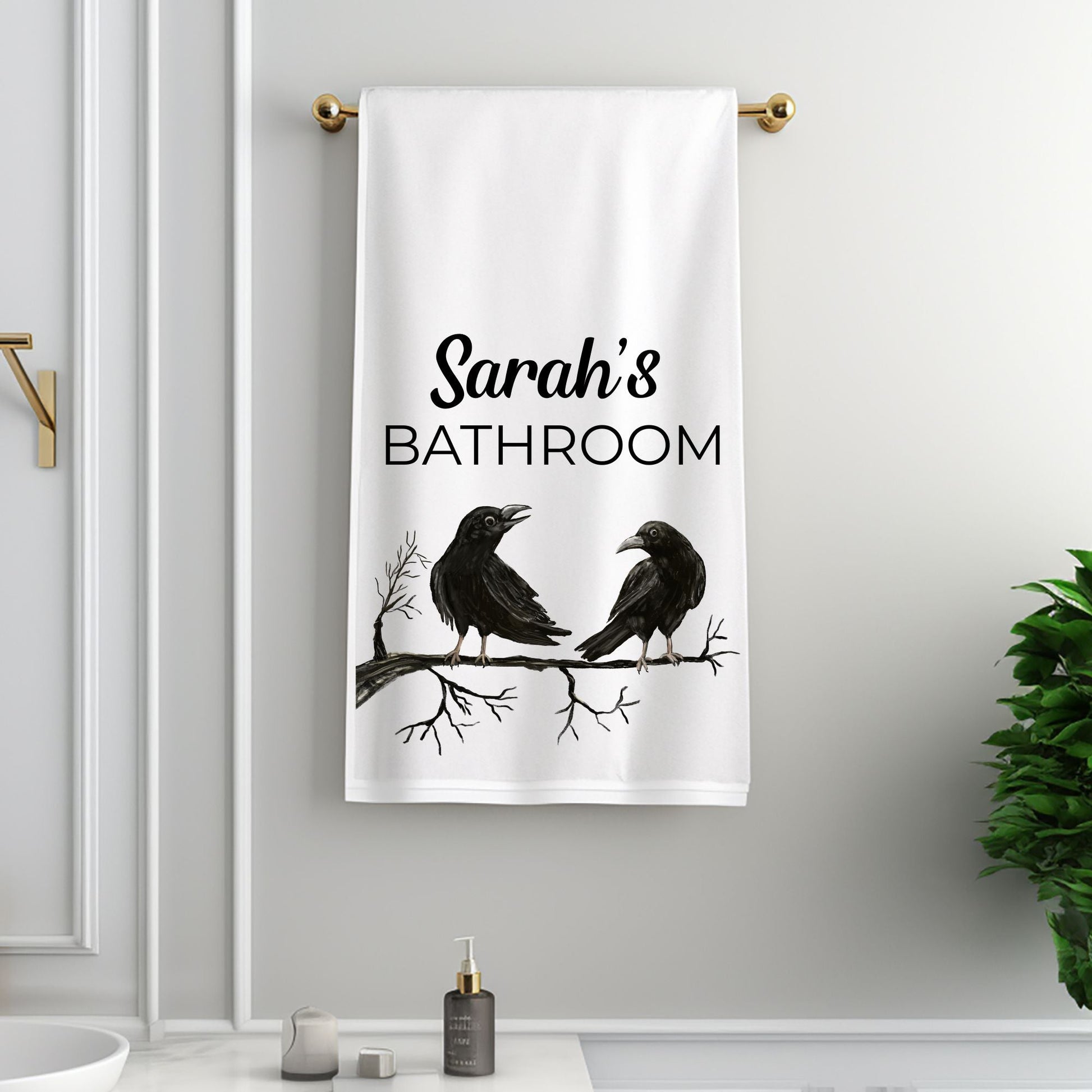 Black Ravens Bathroom Towel - MerikaArt