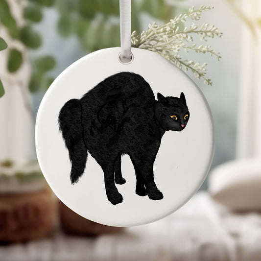 Black Scared Cat Ceramic Ornament - MerikaArt