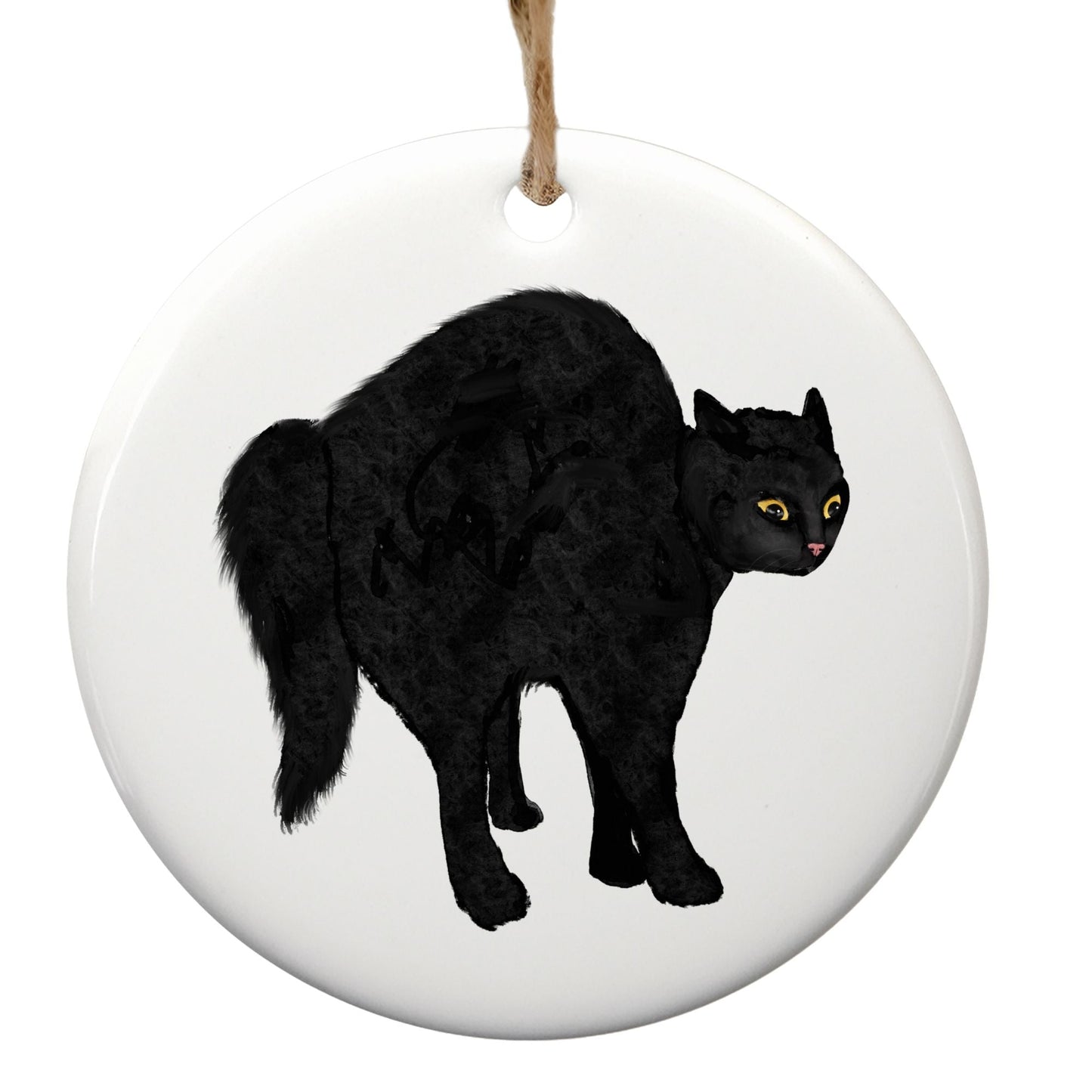 Black Scared Cat Ceramic Ornament - MerikaArt