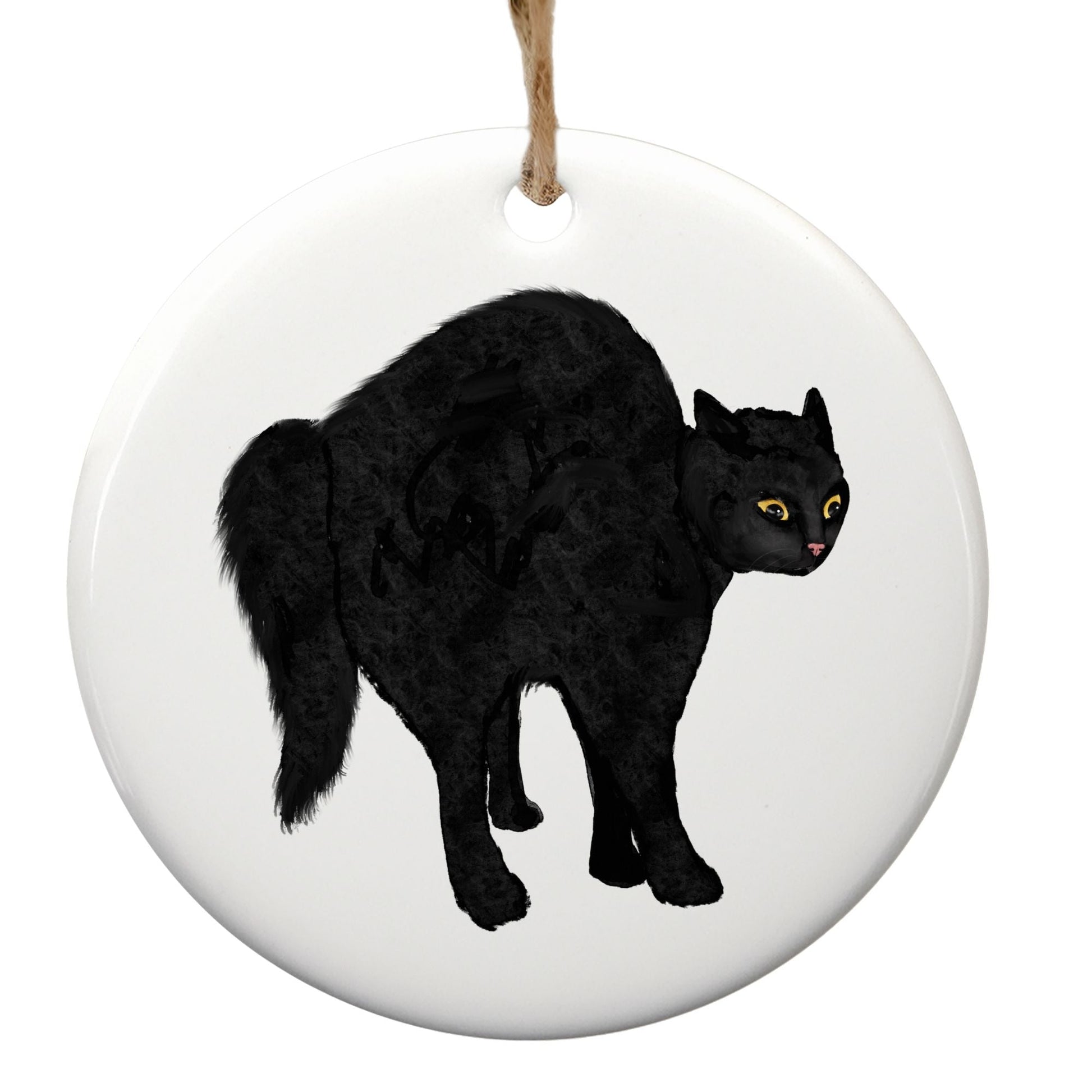 Black Scared Cat Ceramic Ornament - MerikaArt