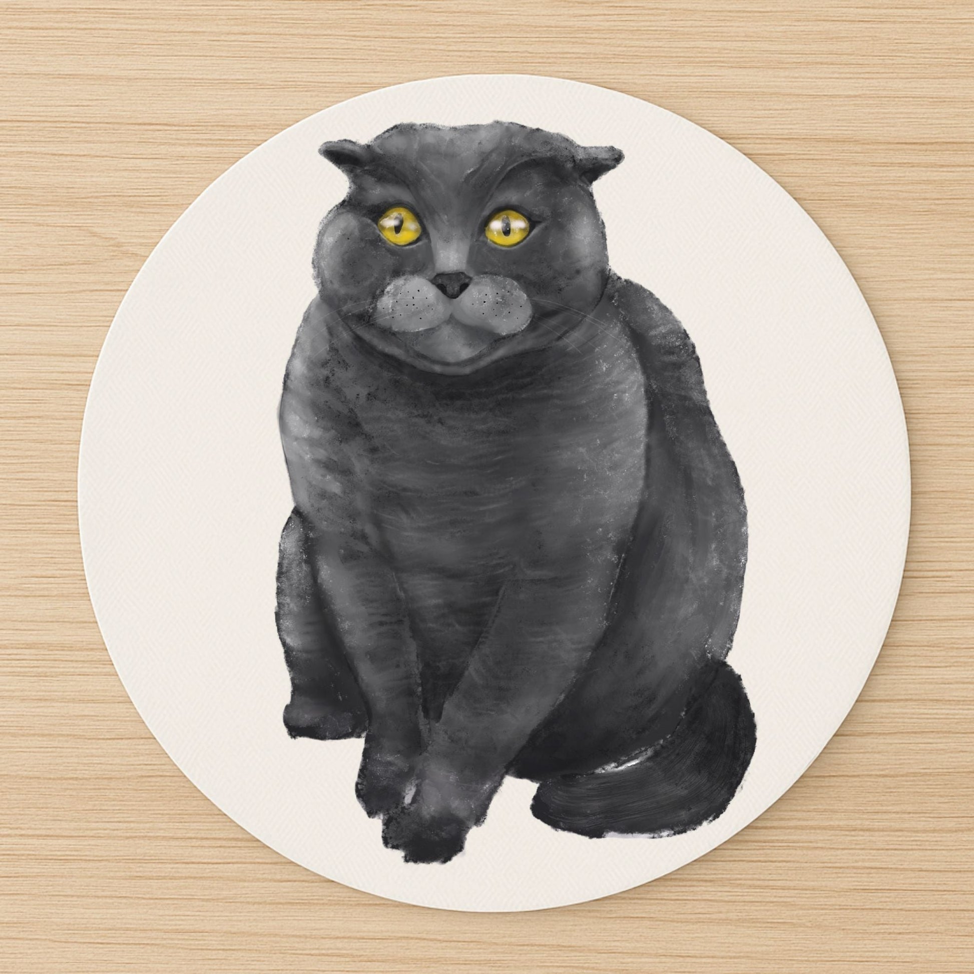 Black Scottish Fold Cat Mousepad - MerikaArt