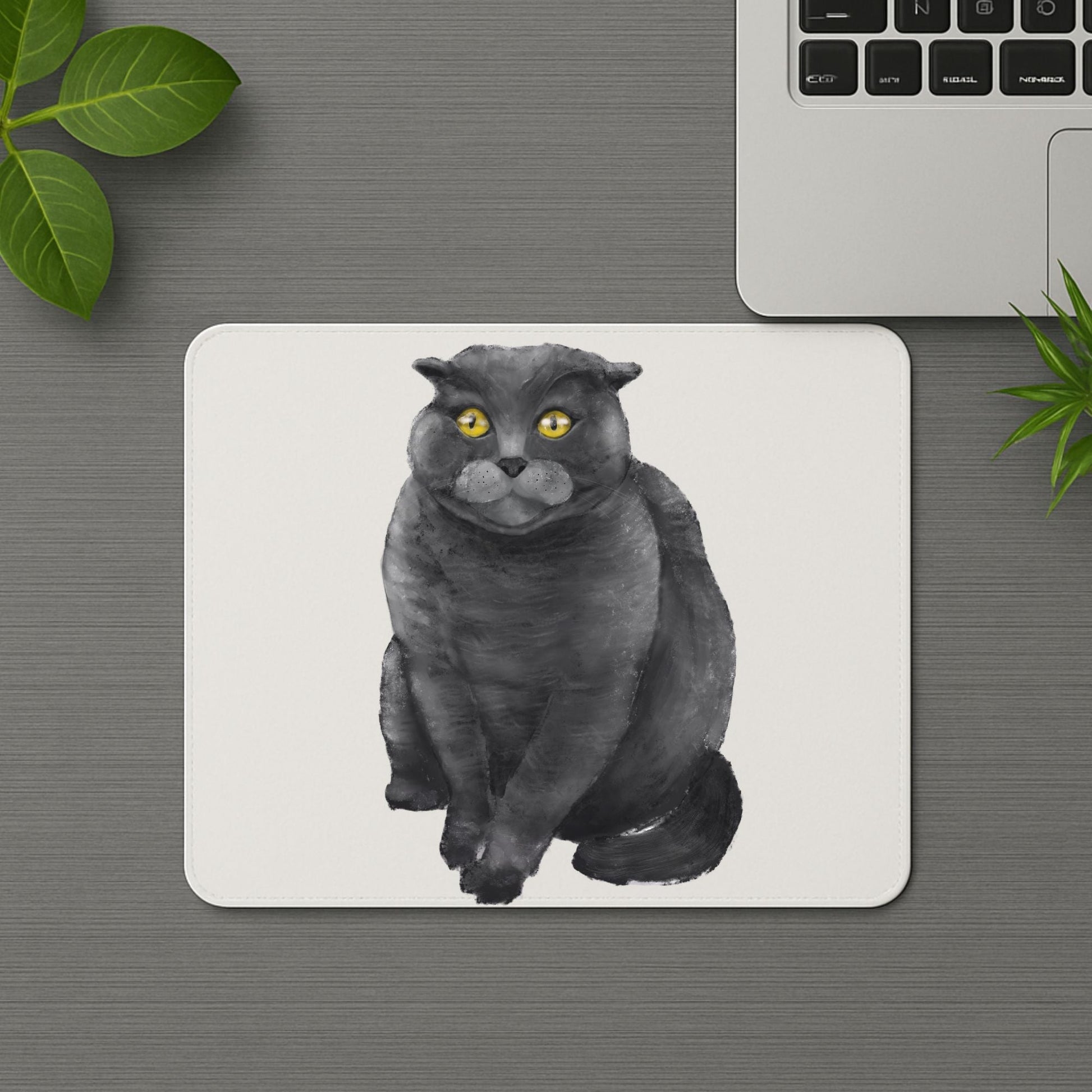 Black Scottish Fold Cat Mousepad - MerikaArt