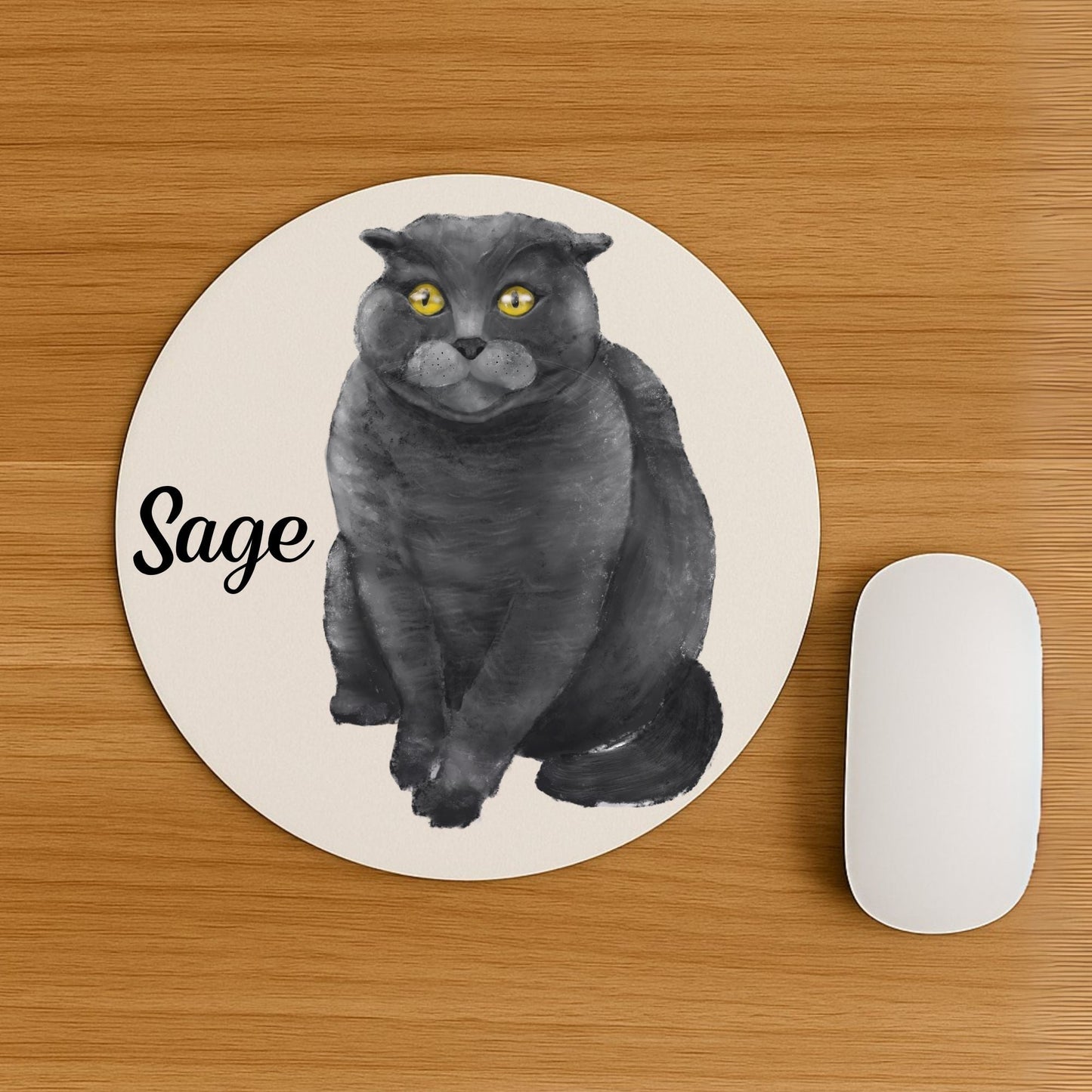 Black Scottish Fold Cat Mousepad - MerikaArt
