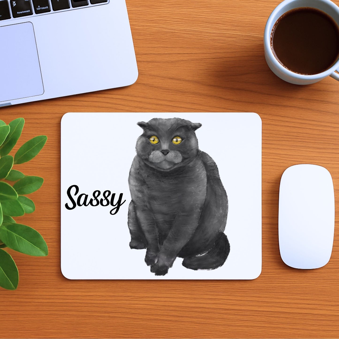 Black Scottish Fold Cat Mousepad - MerikaArt