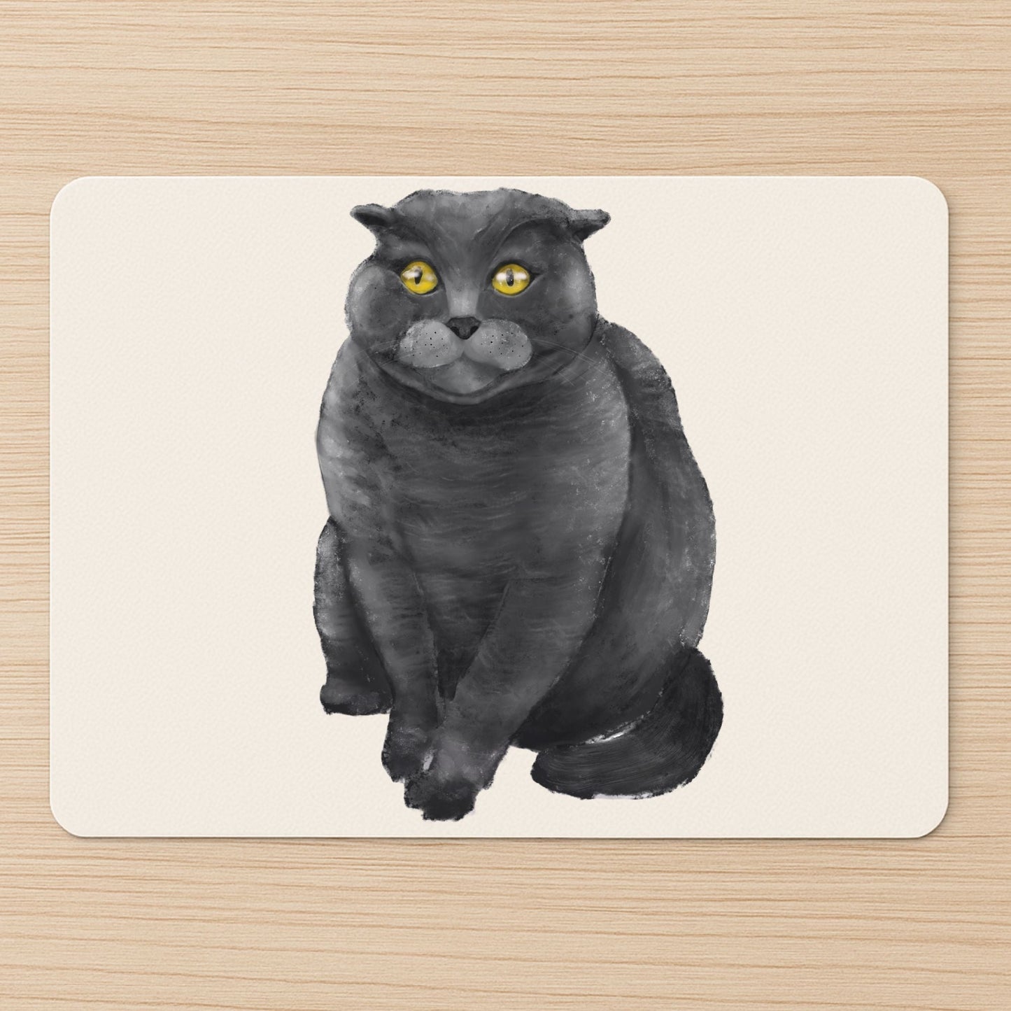 Black Scottish Fold Cat Mousepad - MerikaArt