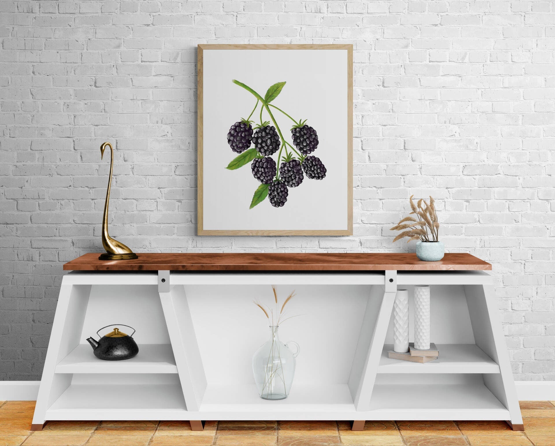 Blackberry Art Print, Blackberry Wall Art, Kitchen Wall Hanging, Dining Room Decor, Berry Painting, Fruit Illustration, Farmhouse Wall Decor - MerikaArt