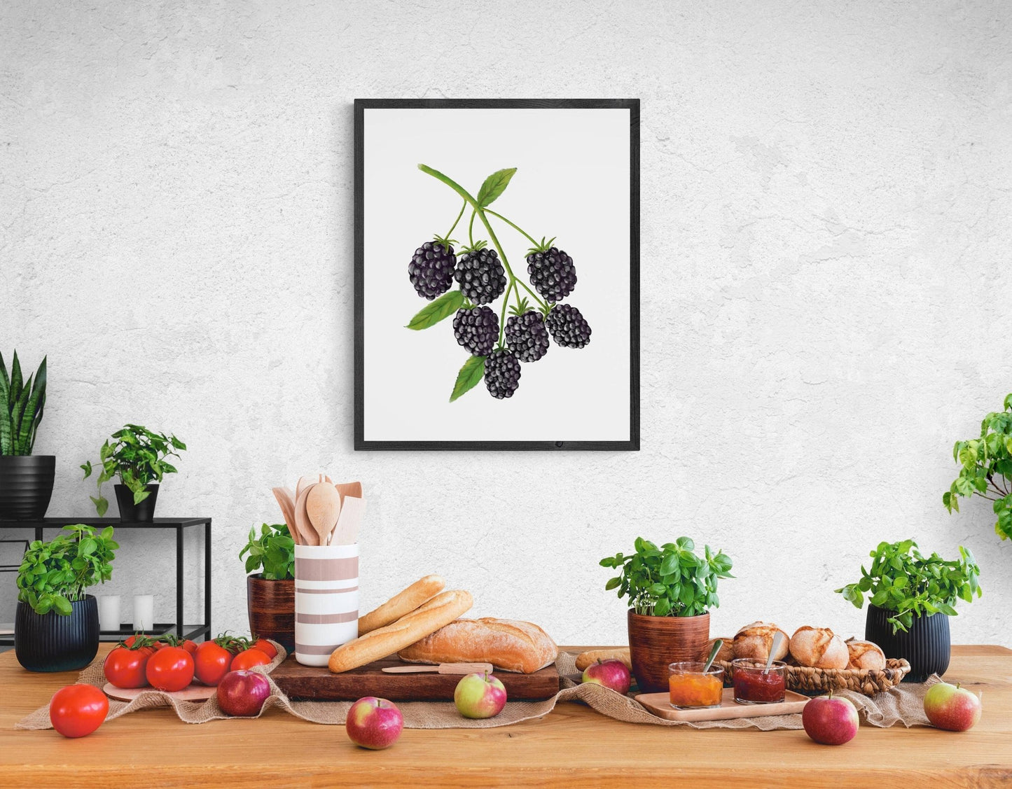 Blackberry Art Print, Blackberry Wall Art, Kitchen Wall Hanging, Dining Room Decor, Berry Painting, Fruit Illustration, Farmhouse Wall Decor - MerikaArt