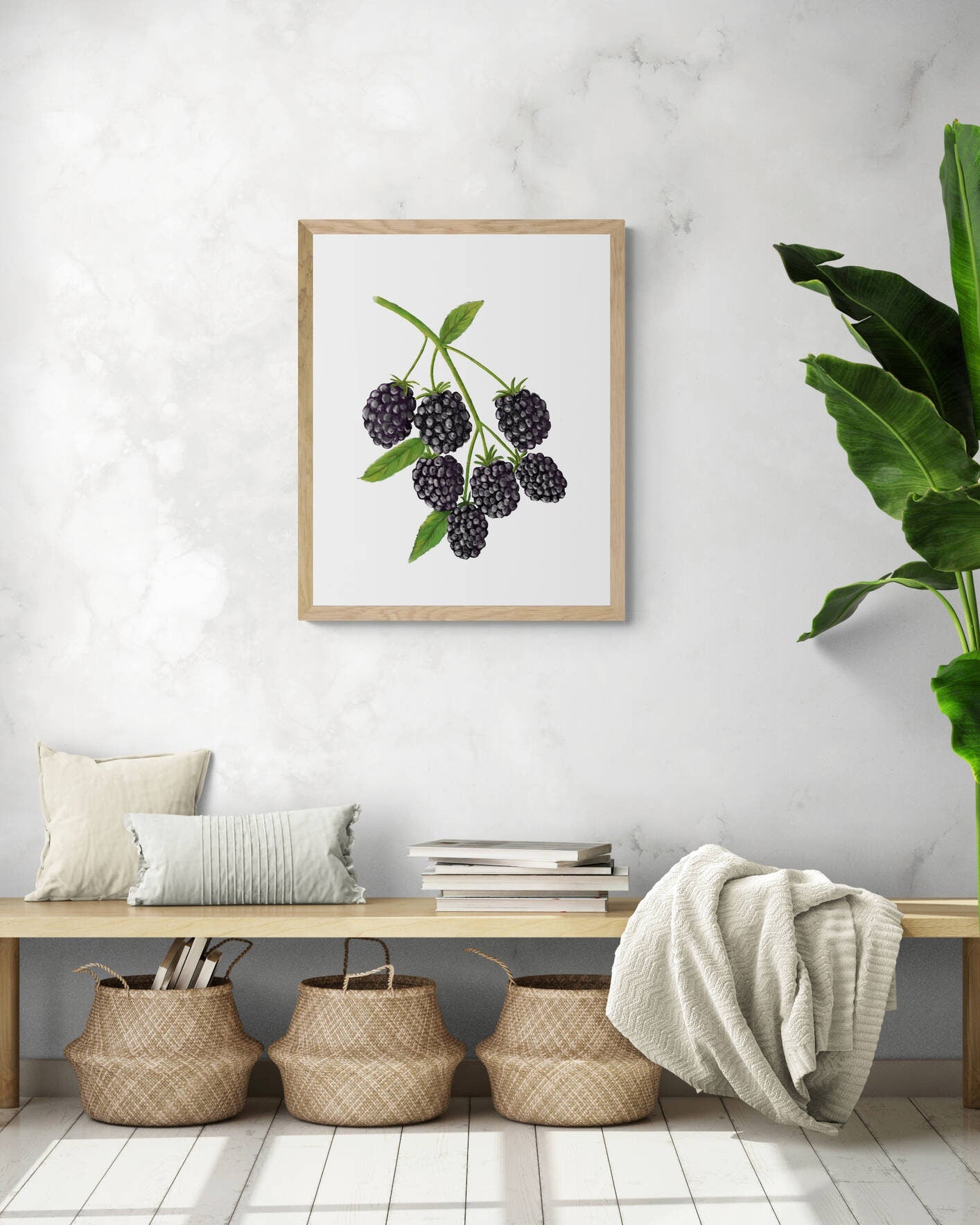 Blackberry Art Print, Blackberry Wall Art, Kitchen Wall Hanging, Dining Room Decor, Berry Painting, Fruit Illustration, Farmhouse Wall Decor - MerikaArt