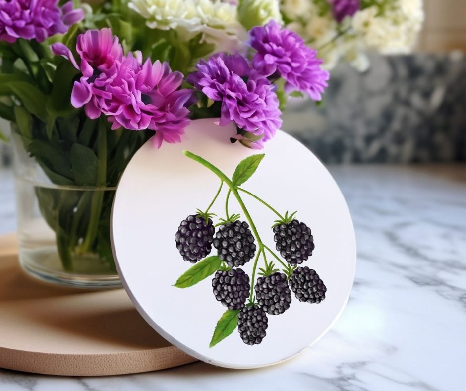 Blackberry Ceramic Coaster - MerikaArt