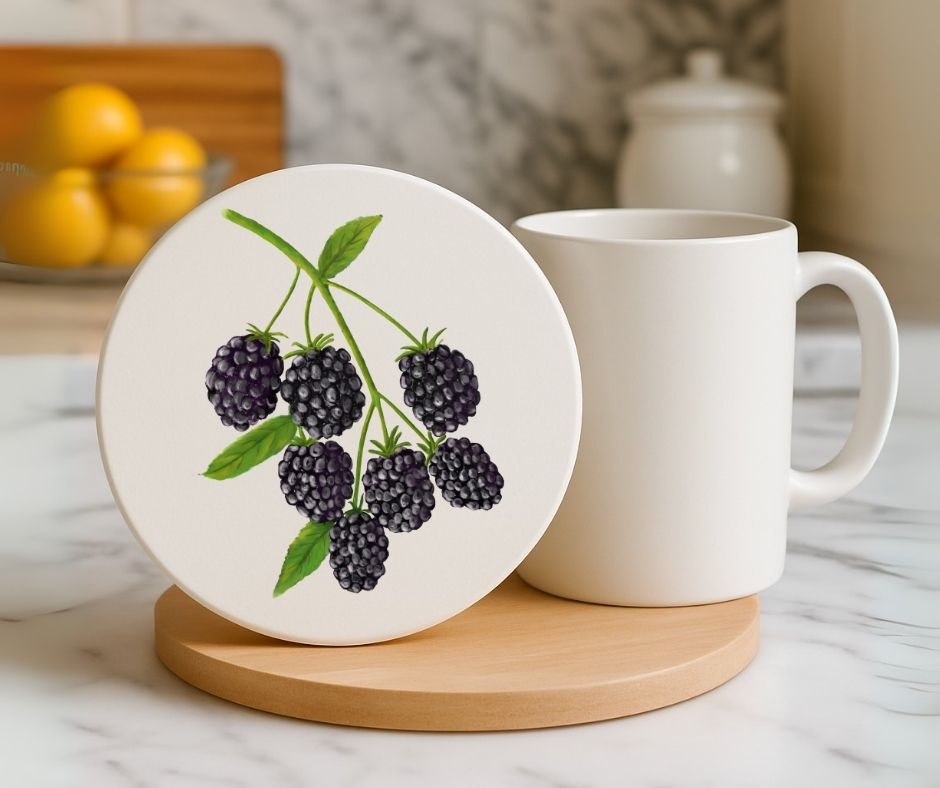 Blackberry Ceramic Coaster - MerikaArt