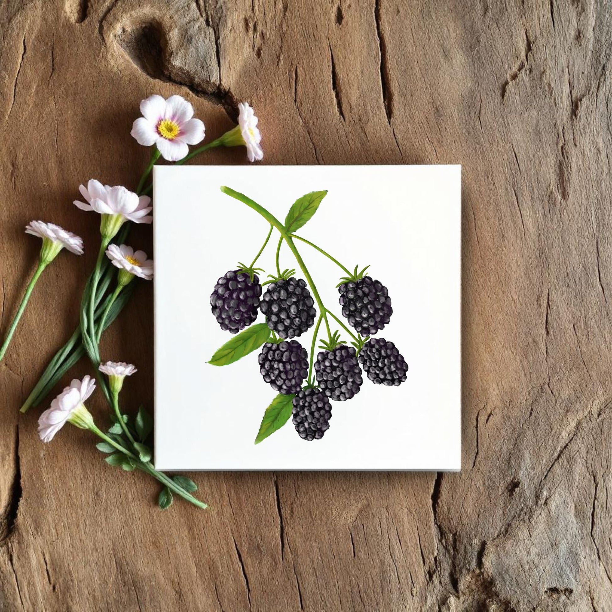 Blackberry Cluster Ceramic Tile – Handcrafted Fruit Artwork - MerikaArt