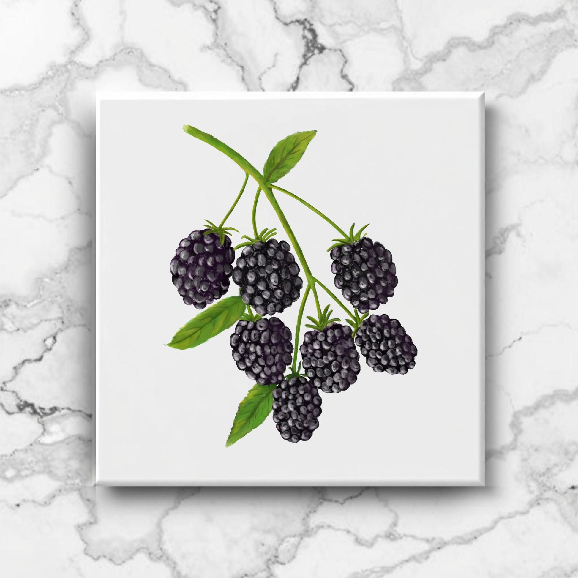 Blackberry Cluster Ceramic Tile – Handcrafted Fruit Artwork - MerikaArt