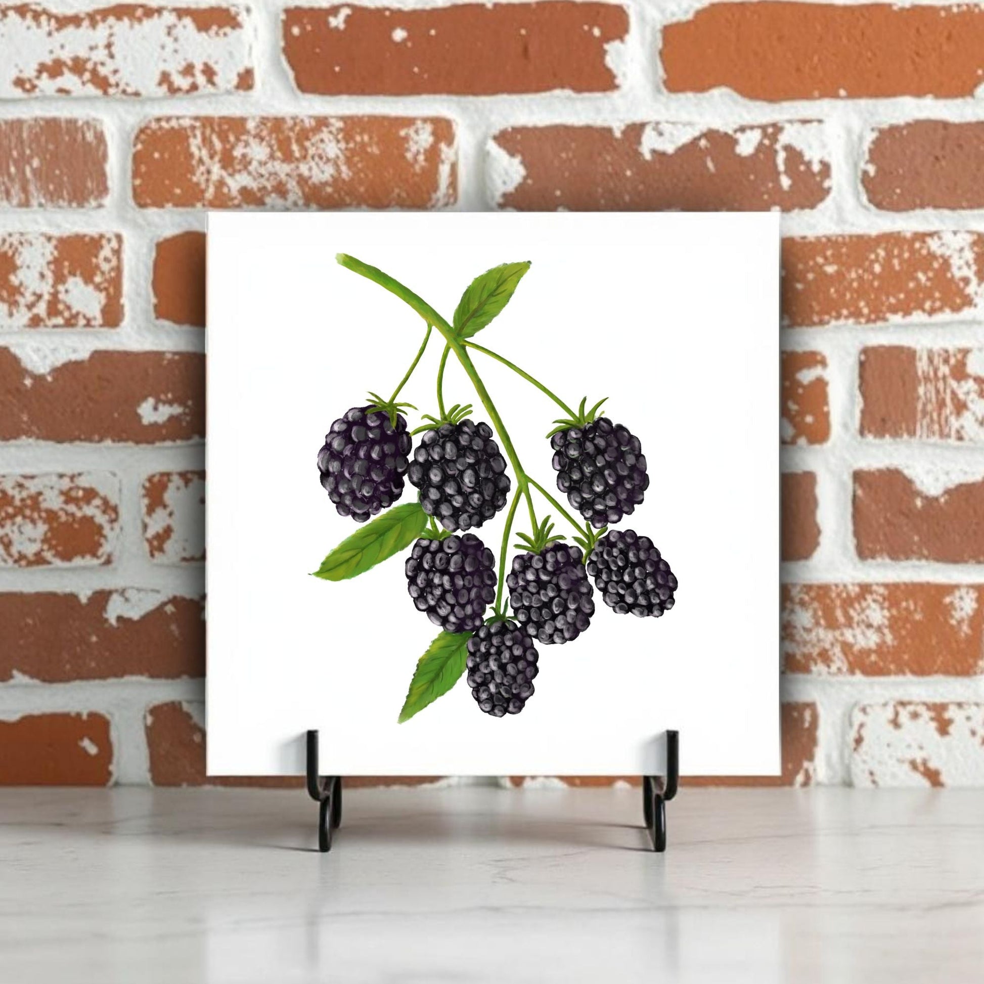 Blackberry Cluster Ceramic Tile – Handcrafted Fruit Artwork - MerikaArt