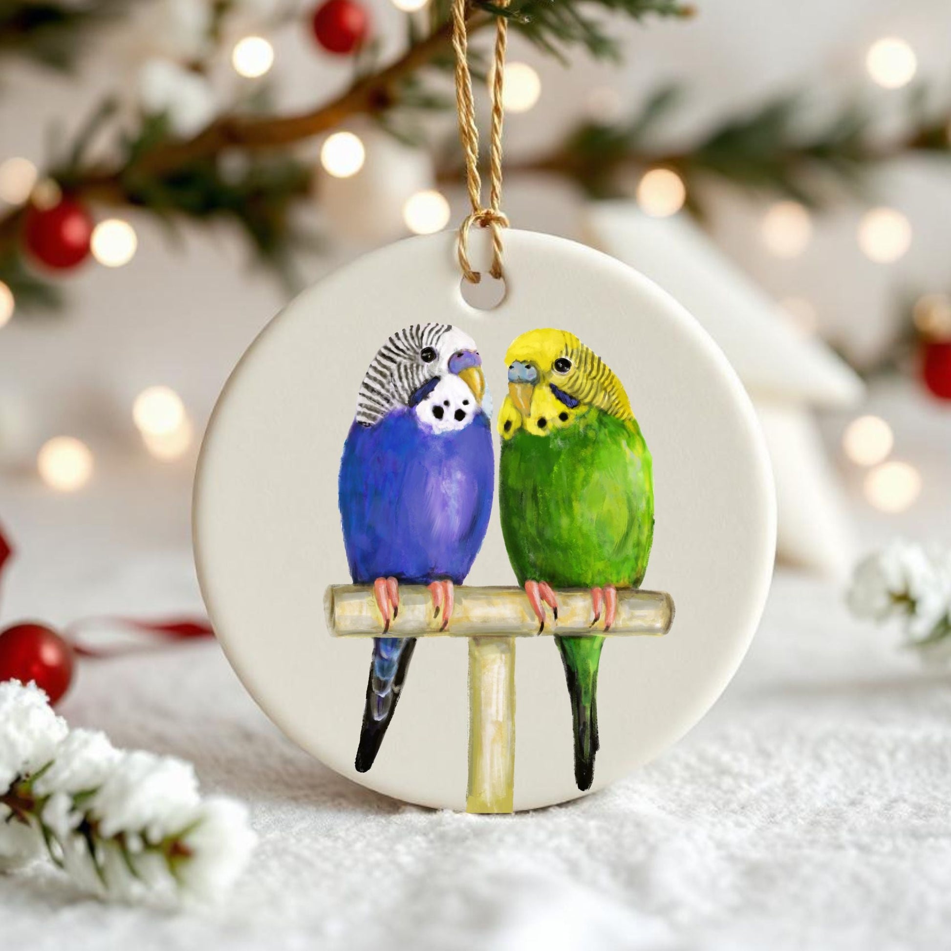 Blue And Green Budgie Ceramic Ornament - MerikaArt