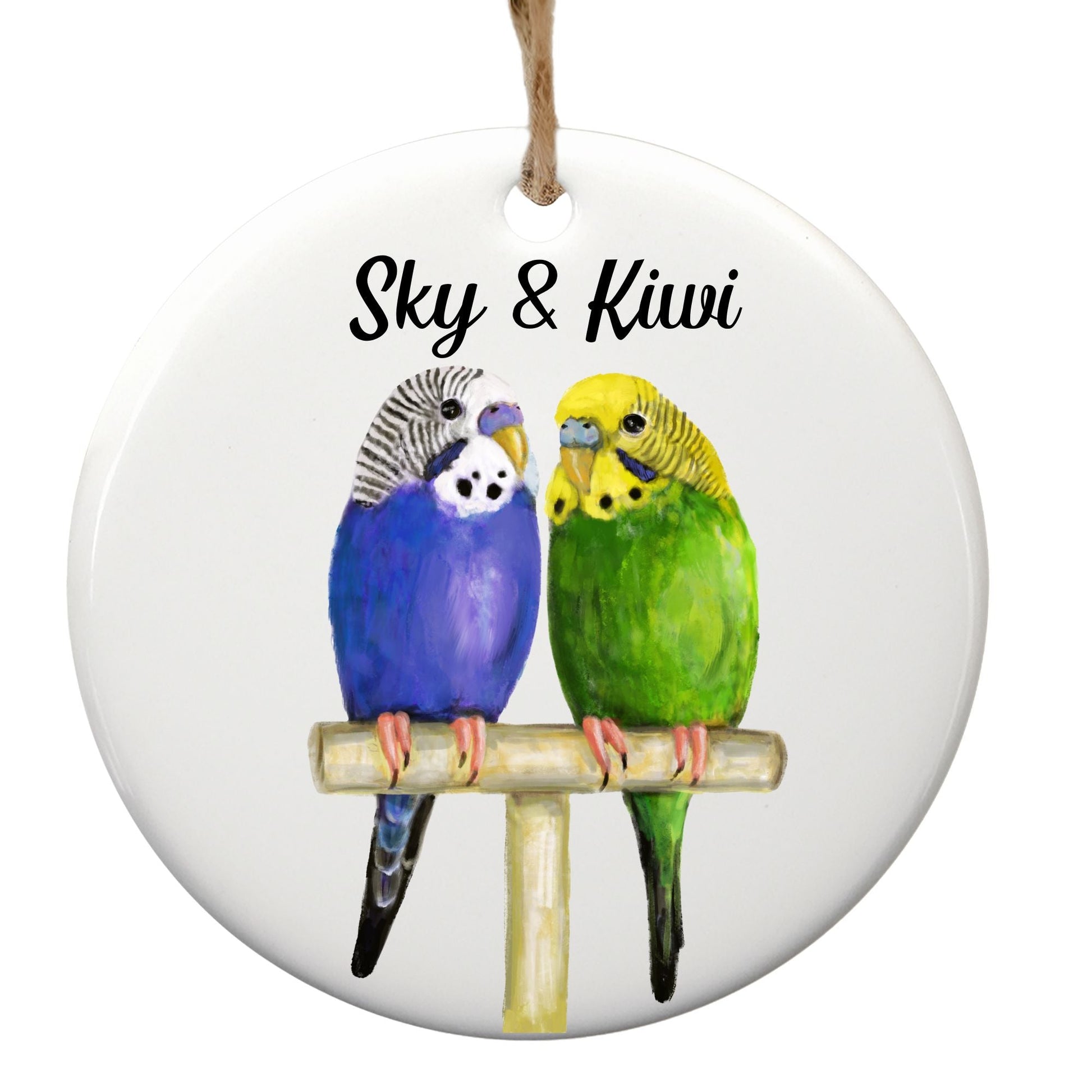 Blue And Green Budgie Ceramic Ornament - MerikaArt