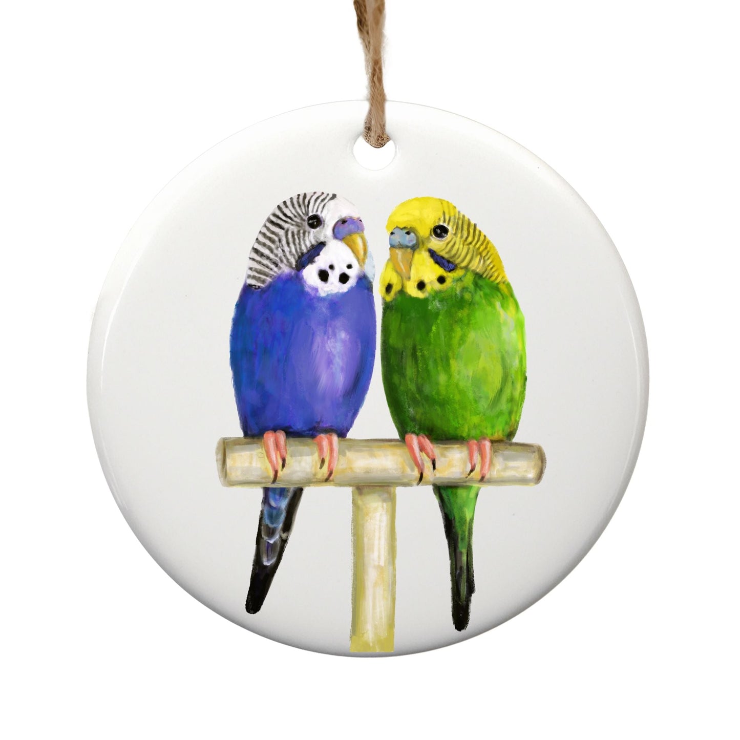 Blue And Green Budgie Ceramic Ornament - MerikaArt