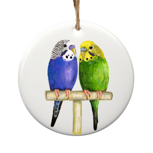 Blue And Green Budgie Ceramic Ornament - MerikaArt
