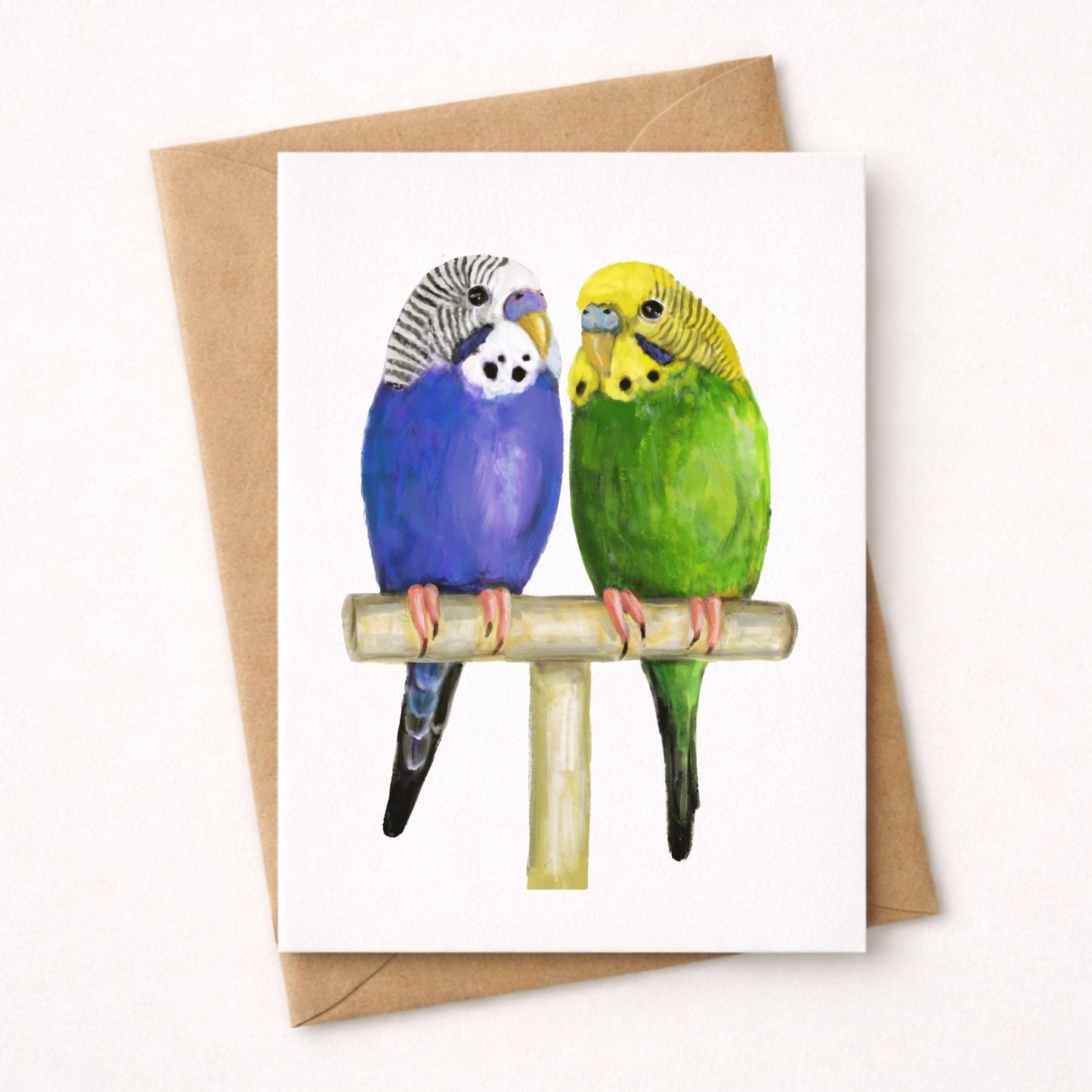 Blue and Green Budgie Pair Postcard - MerikaArt