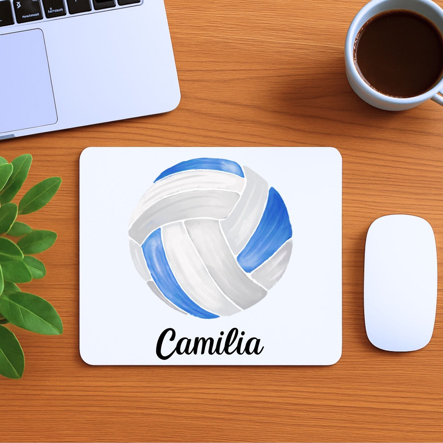 Blue and White Volleyball Mousepad - MerikaArt