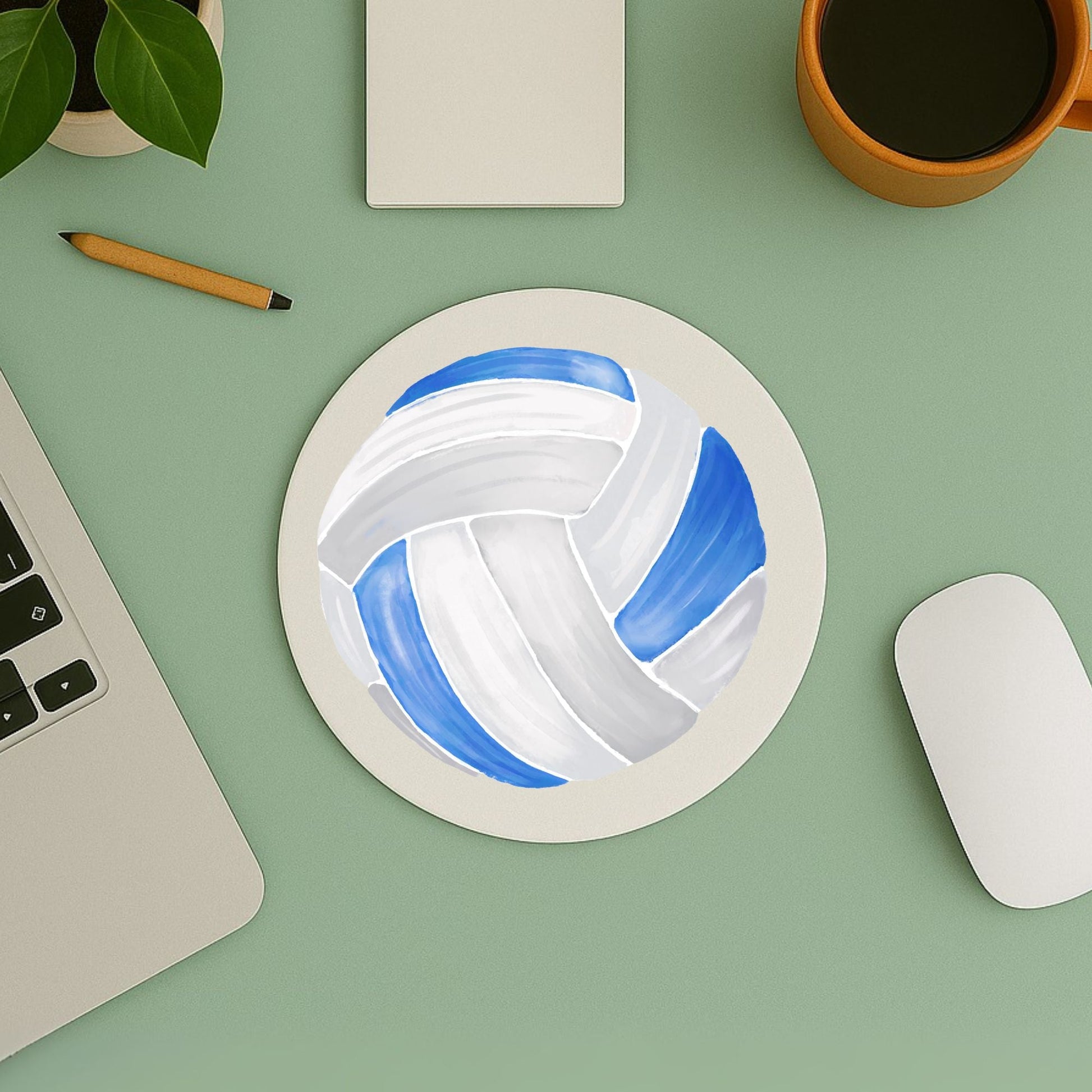 Blue and White Volleyball Mousepad - MerikaArt