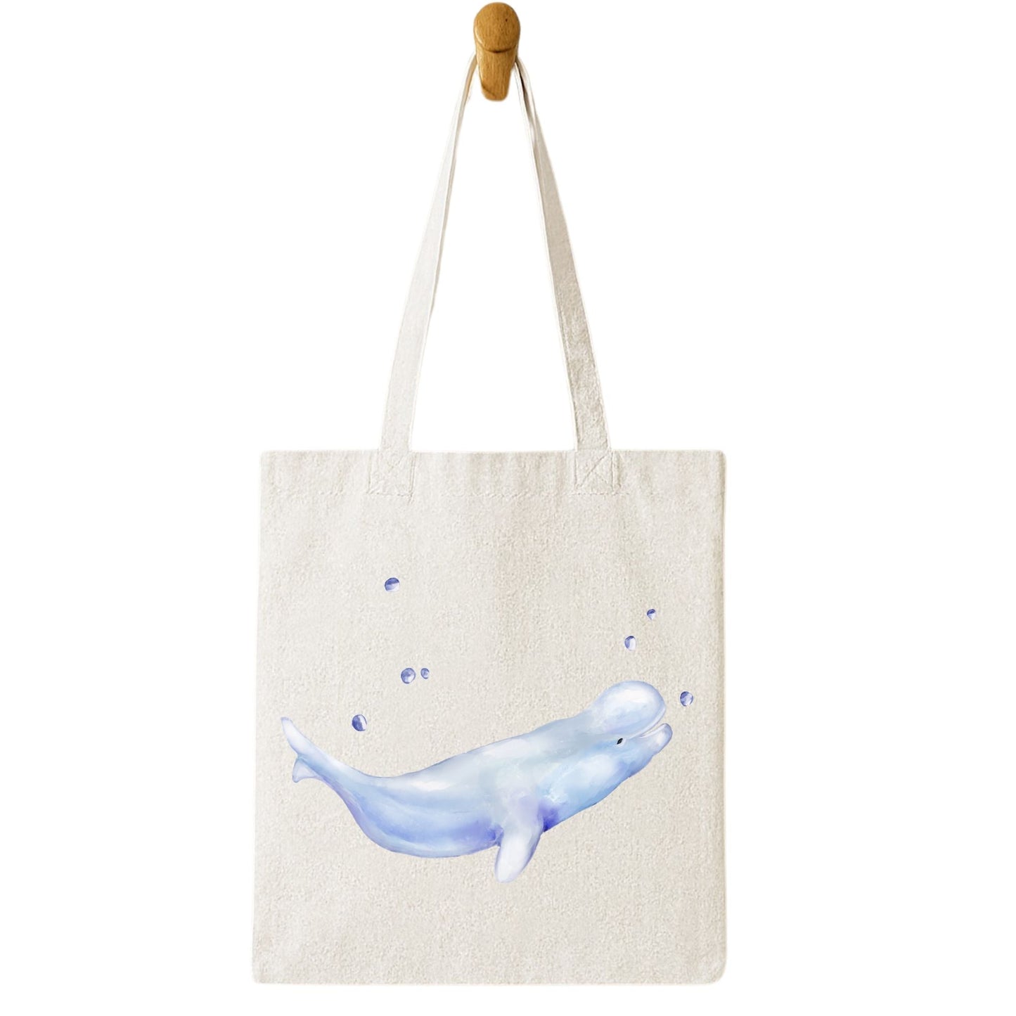 Blue Beluga Whale Canvas Tote Bag - MerikaArt