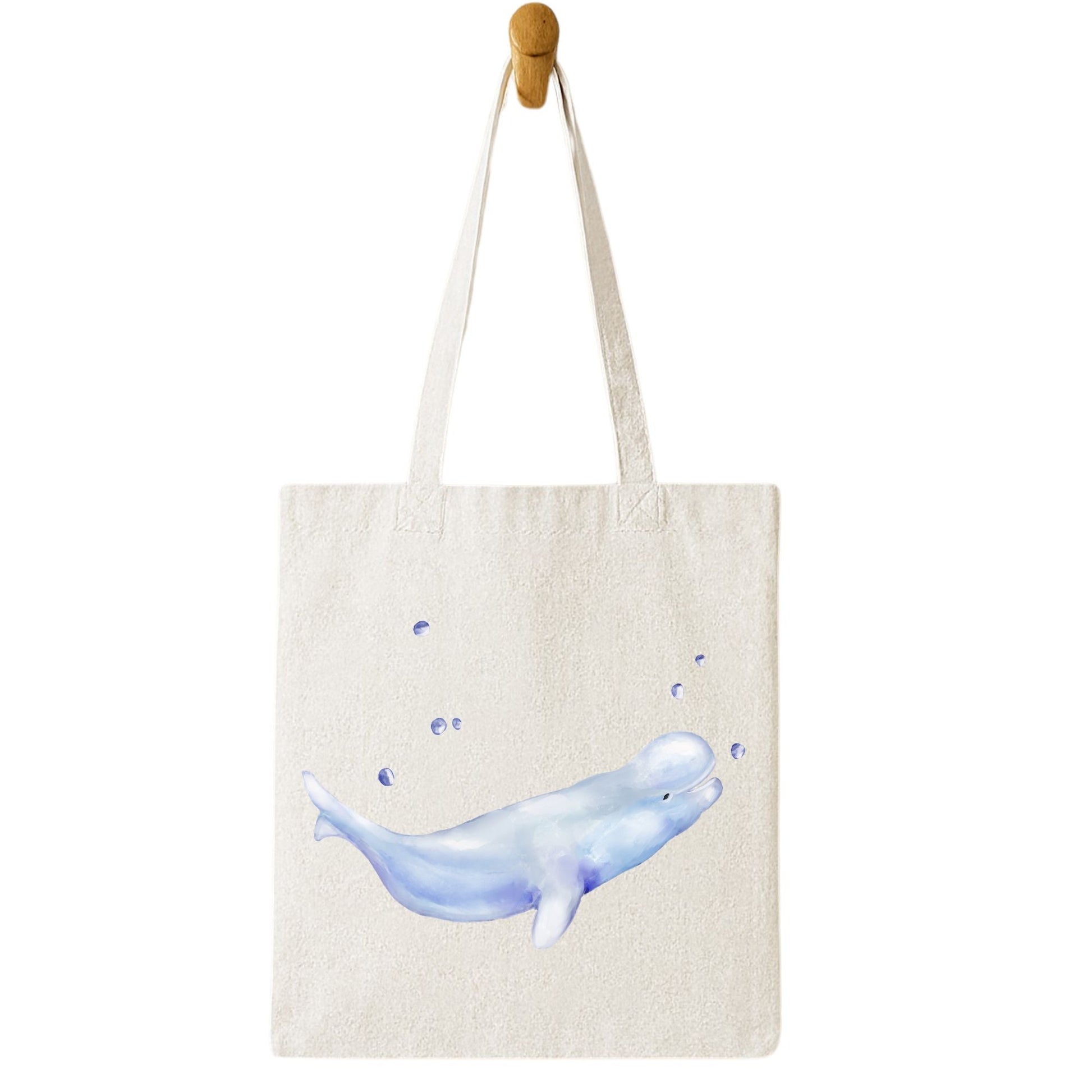 Blue Beluga Whale Canvas Tote Bag - MerikaArt