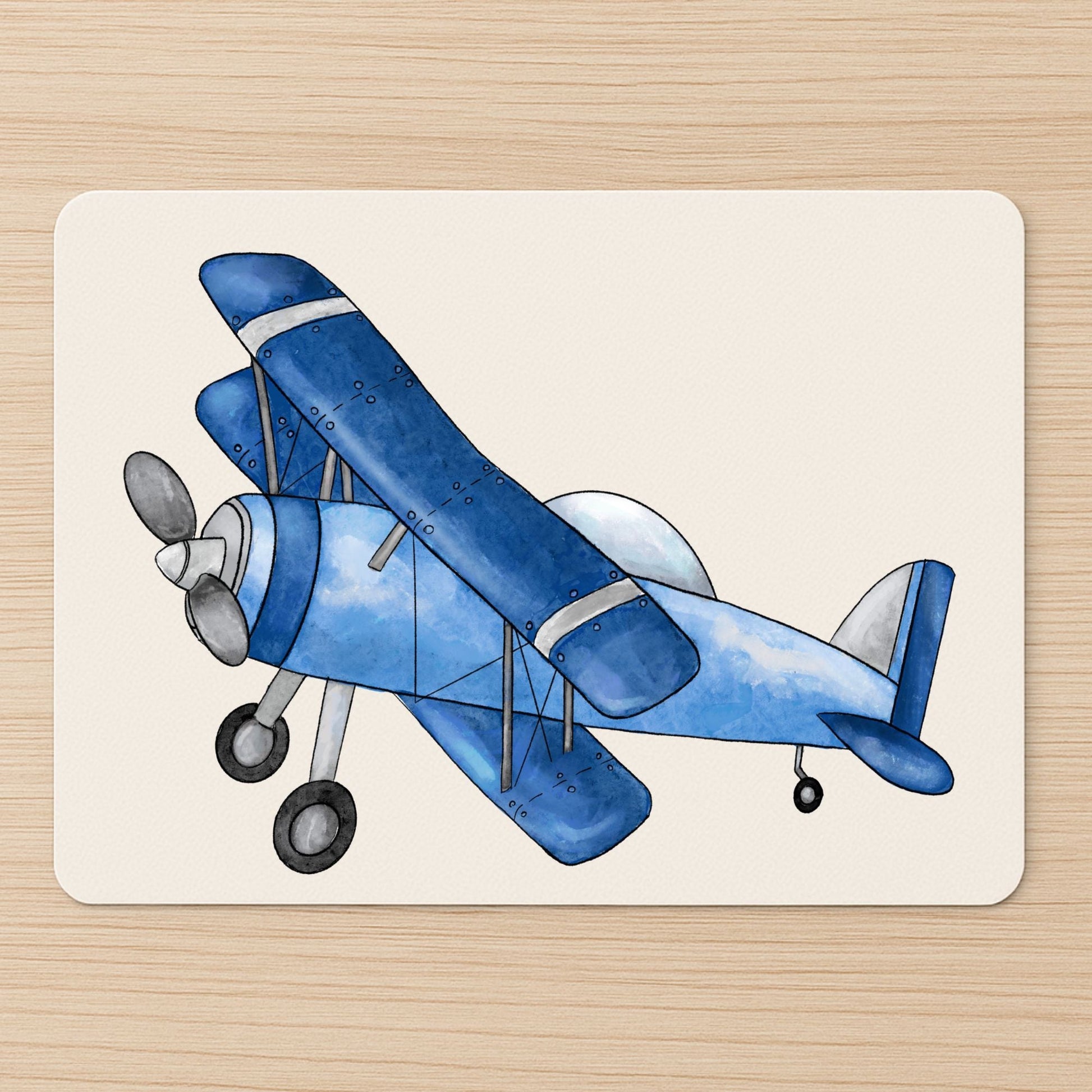 Blue Biplane Mousepad - MerikaArt