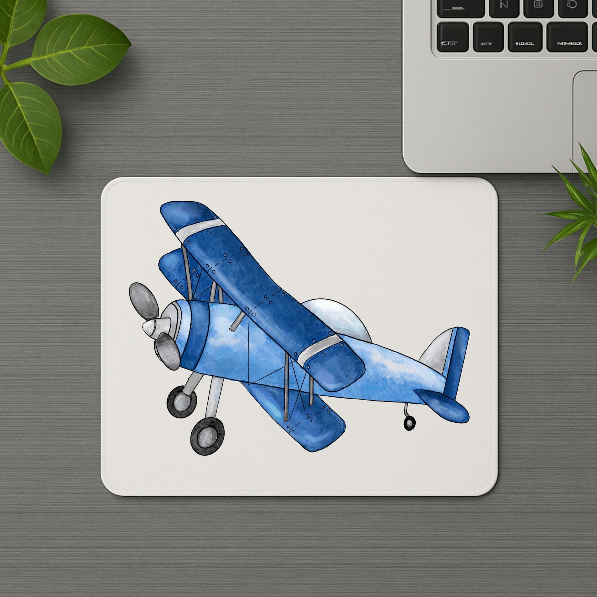 Blue Biplane Mousepad - MerikaArt