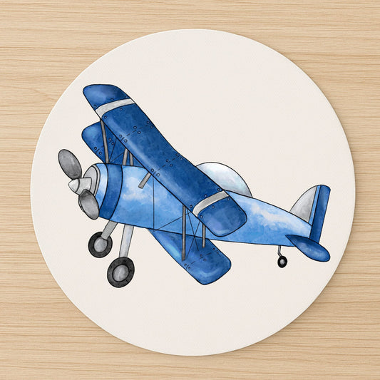 Blue Biplane Mousepad - MerikaArt