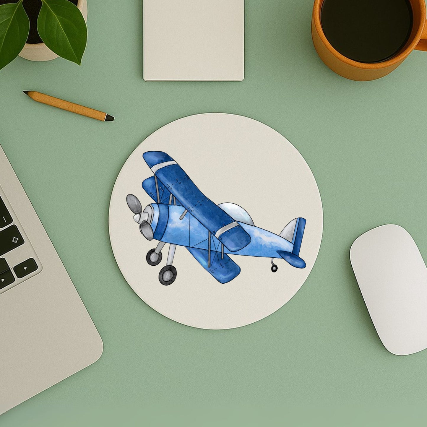Blue Biplane Mousepad - MerikaArt