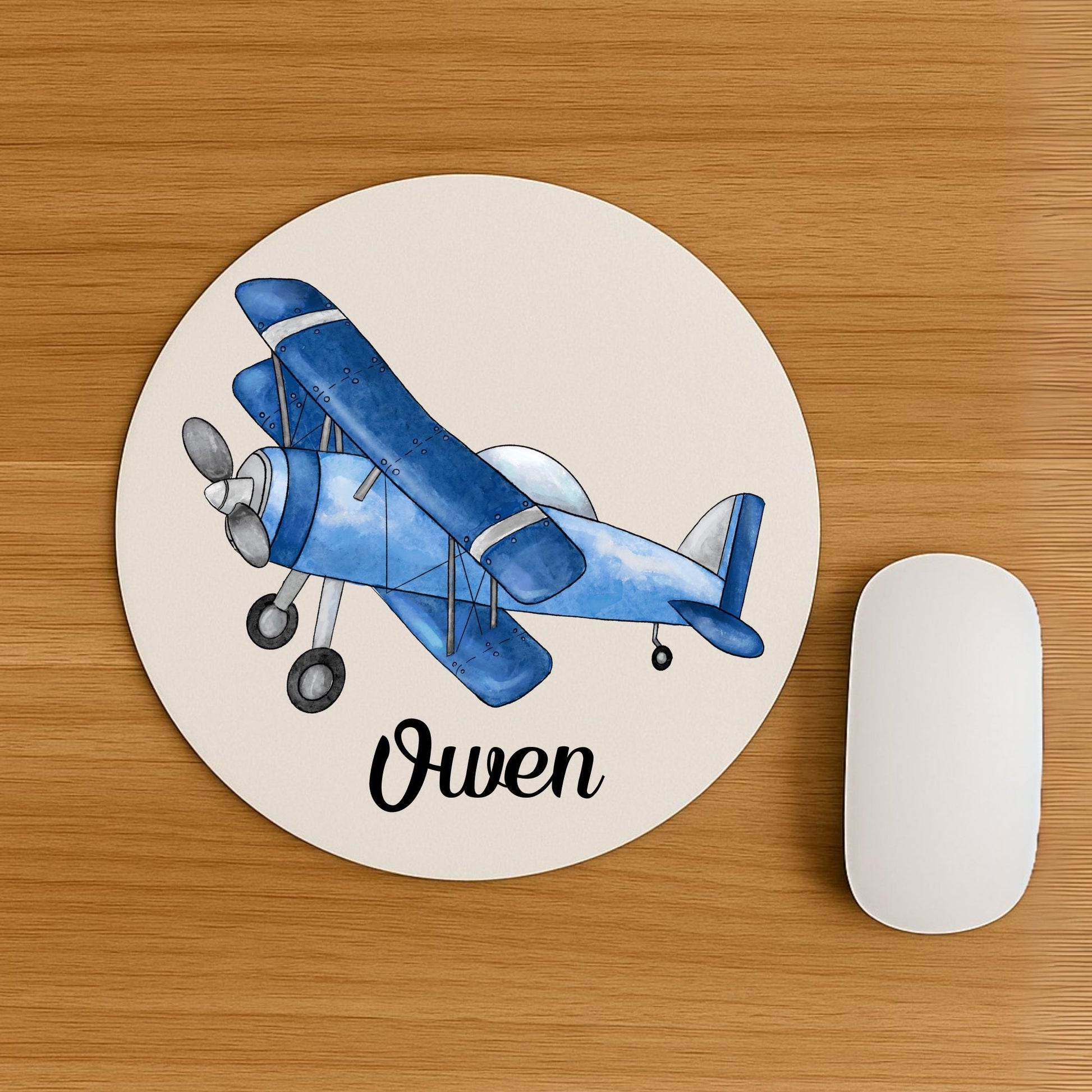 Blue Biplane Mousepad - MerikaArt