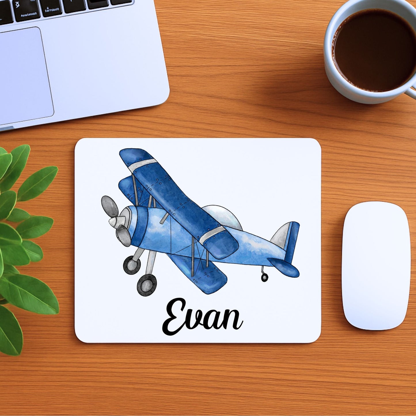 Blue Biplane Mousepad - MerikaArt