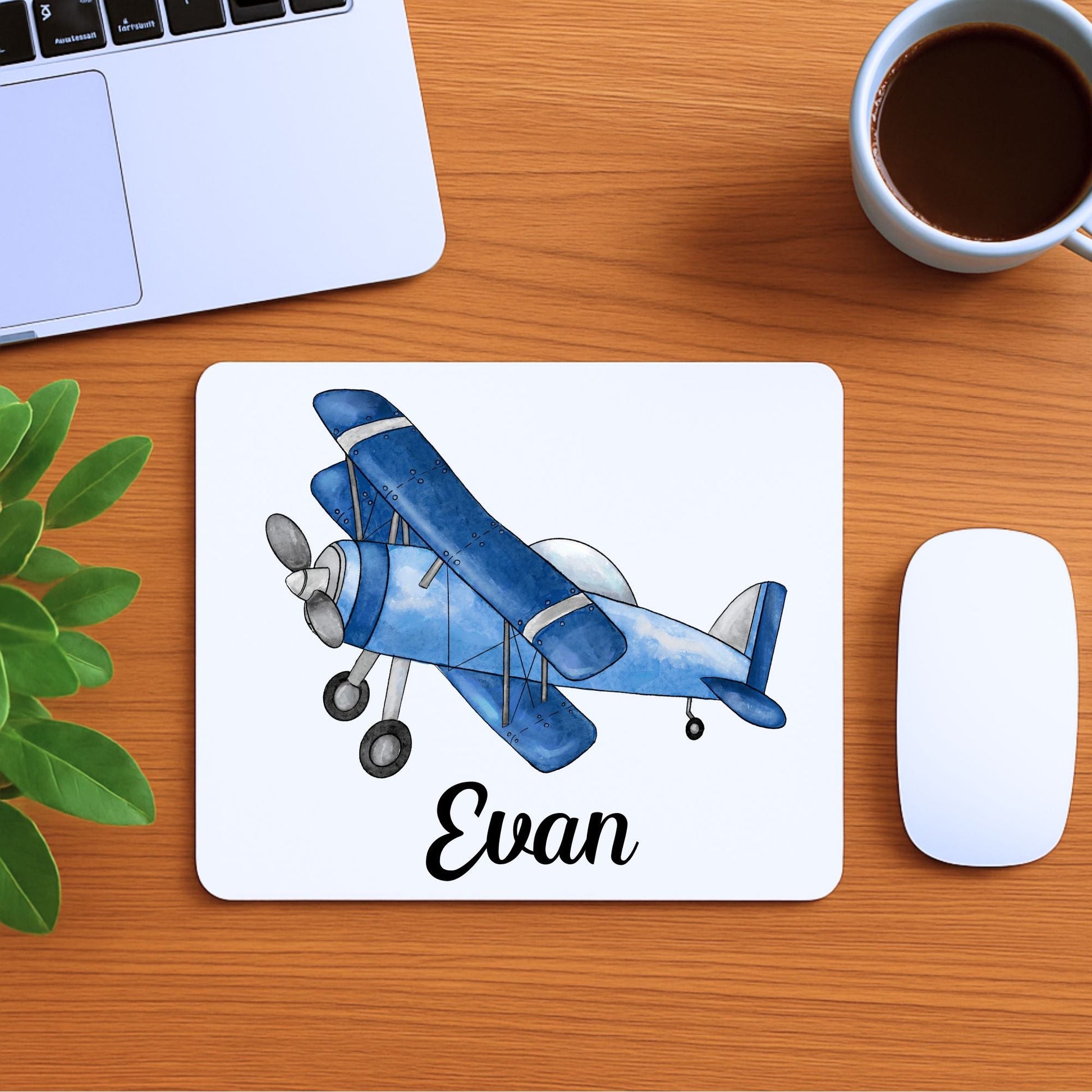 Blue Biplane Mousepad - MerikaArt