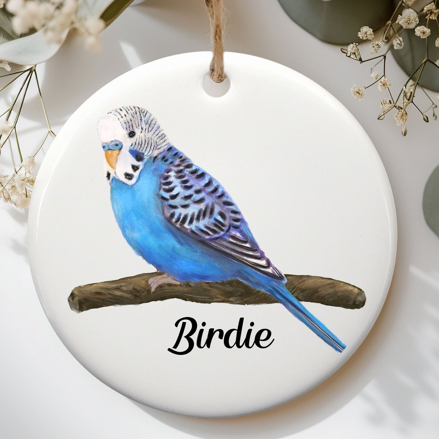 Blue Budgerigar Ceramic Ornament - MerikaArt