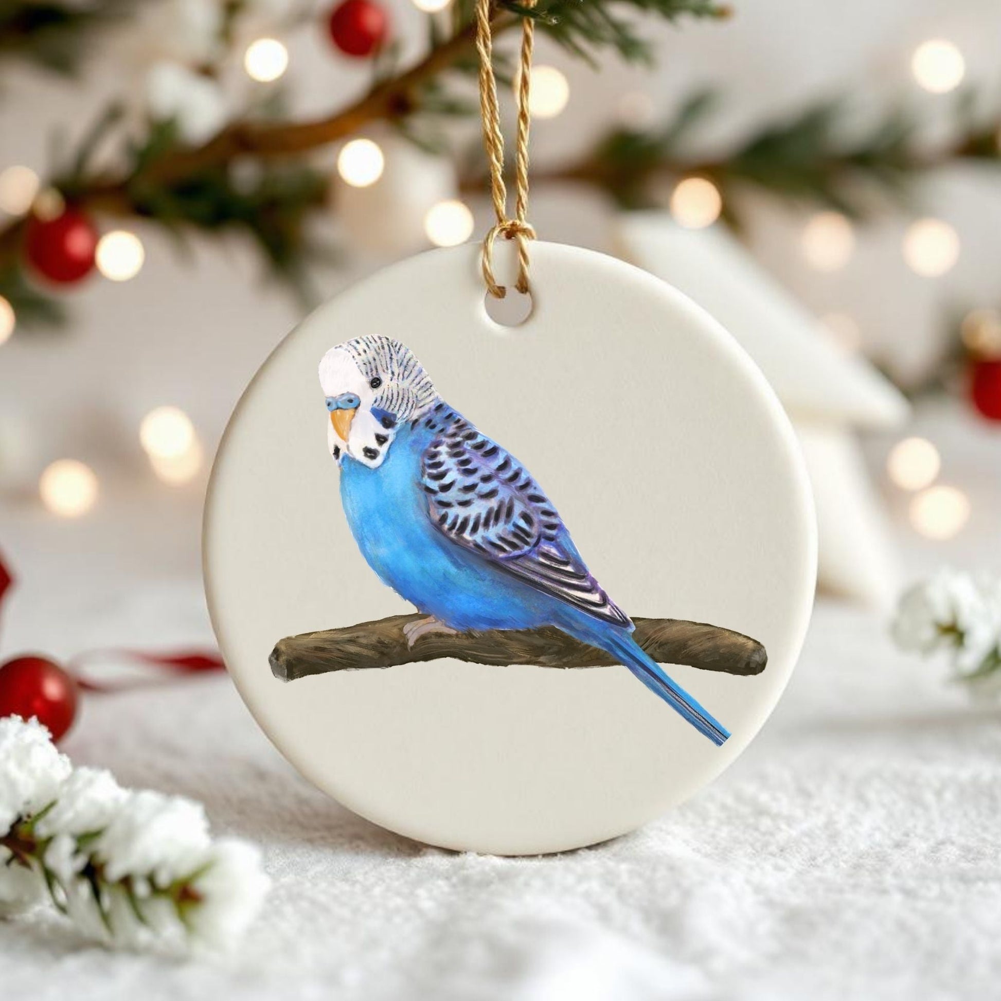 Blue Budgerigar Ceramic Ornament - MerikaArt