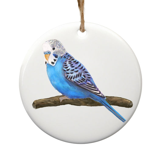 Blue Budgerigar Ceramic Ornament - MerikaArt