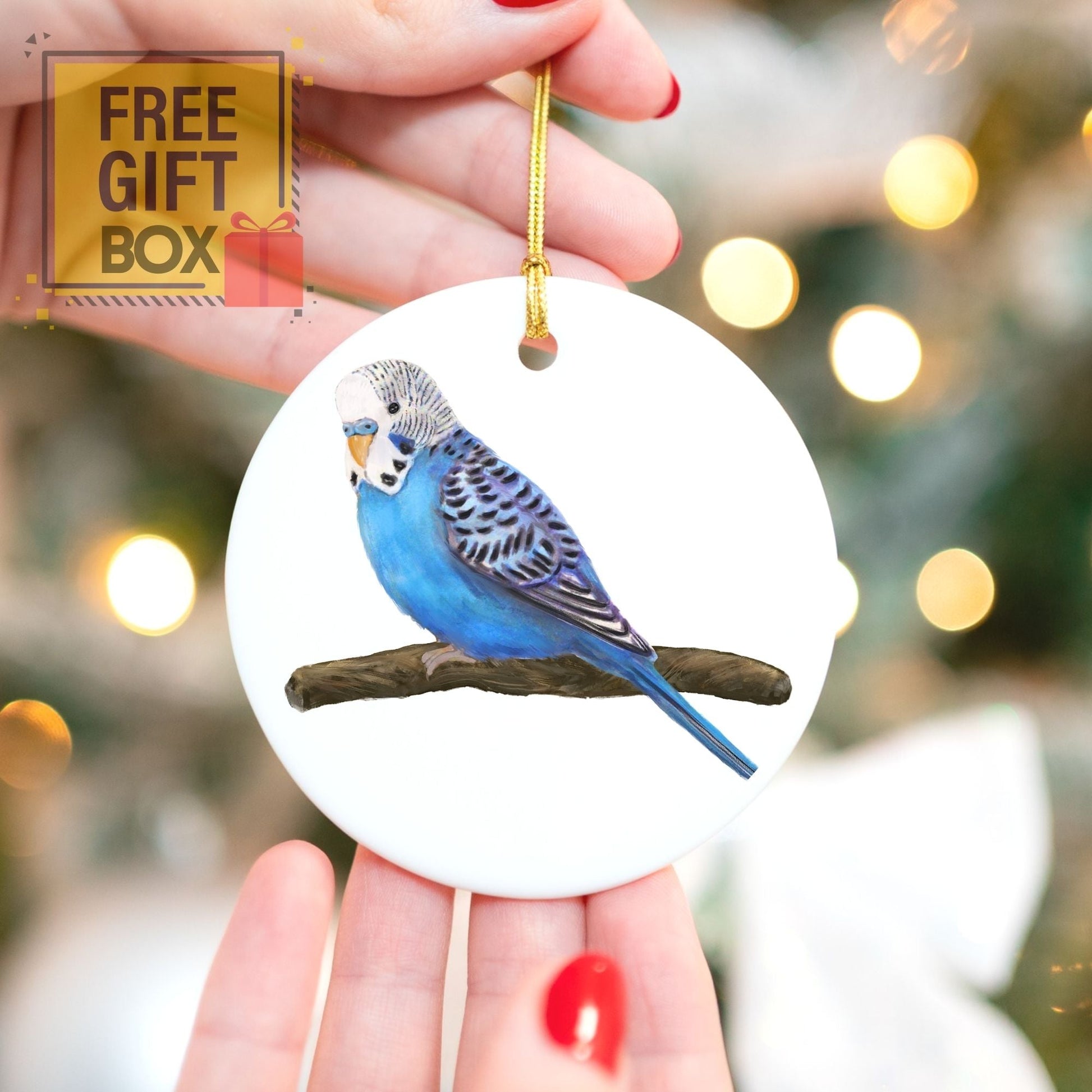 Blue Budgerigar Ceramic Ornament - MerikaArt