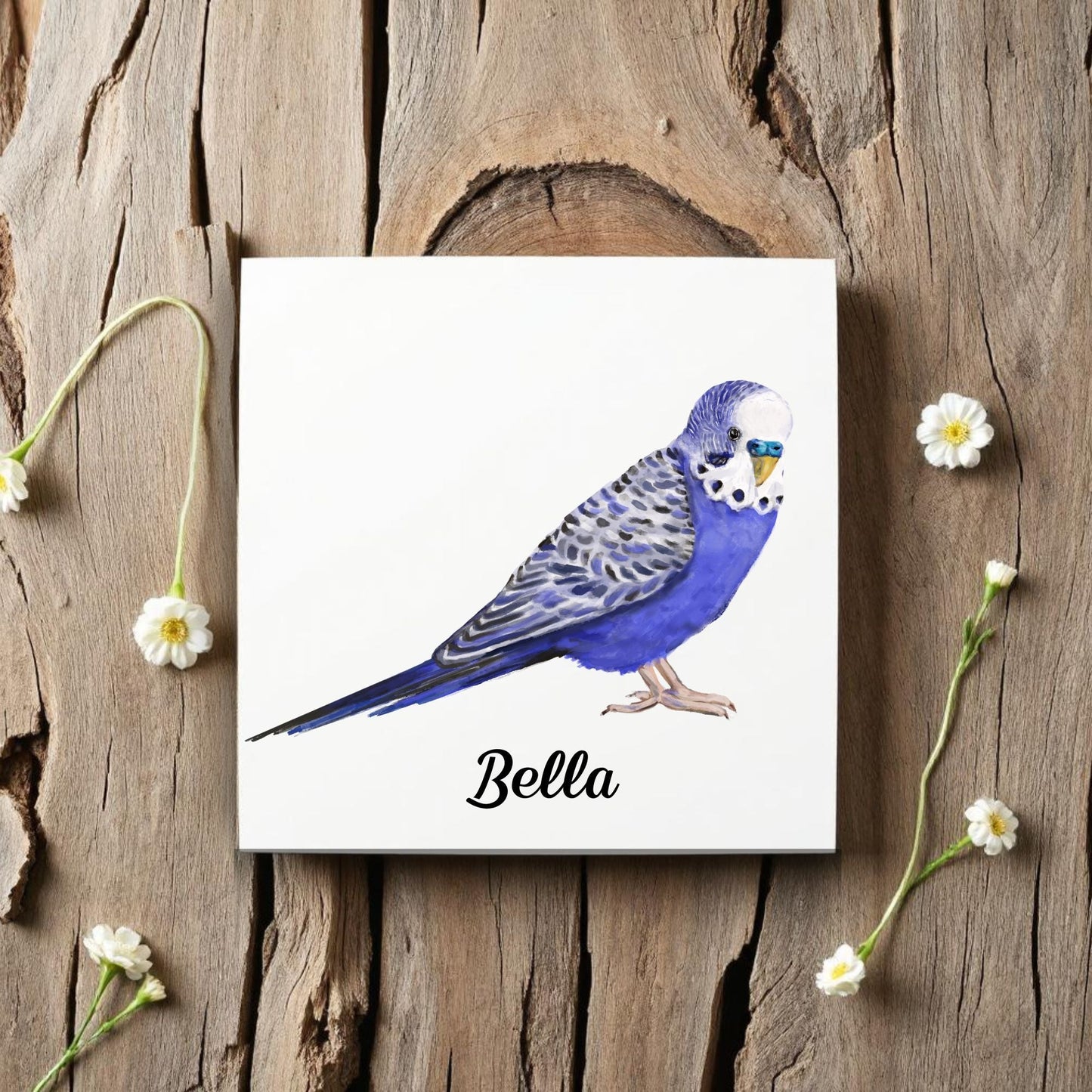 Blue Budgerigar Ceramic Tile – Handcrafted Bird Lover Artwork - MerikaArt