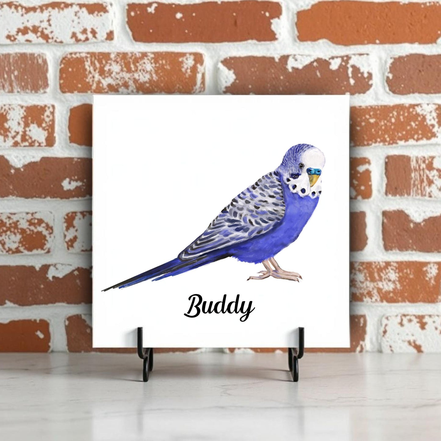 Blue Budgerigar Ceramic Tile – Handcrafted Bird Lover Artwork - MerikaArt