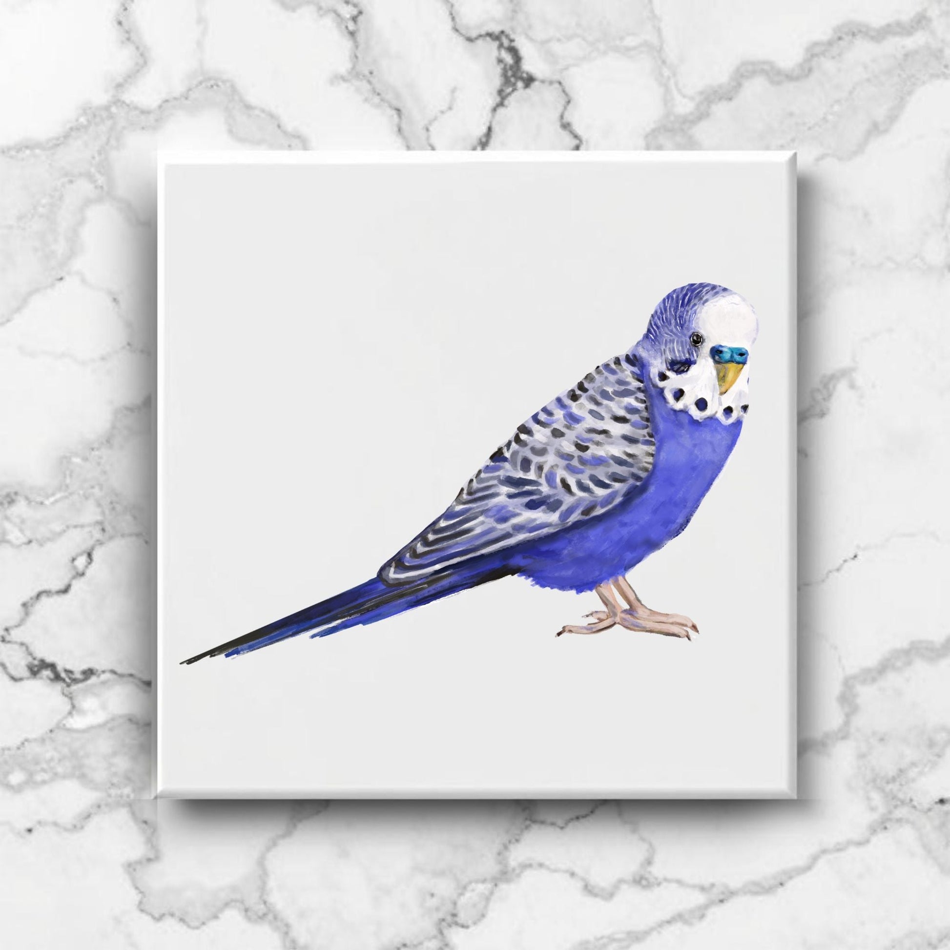 Blue Budgerigar Ceramic Tile – Handcrafted Bird Lover Artwork - MerikaArt