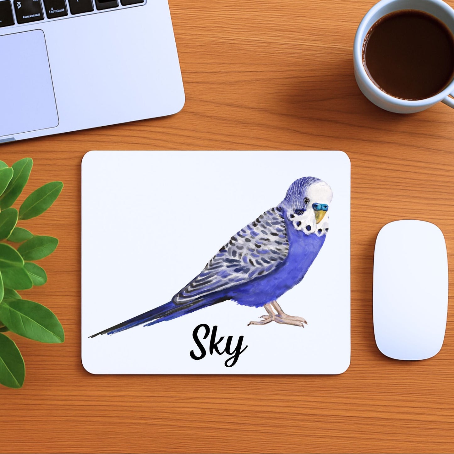 Blue Budgerigar Mousepad - MerikaArt