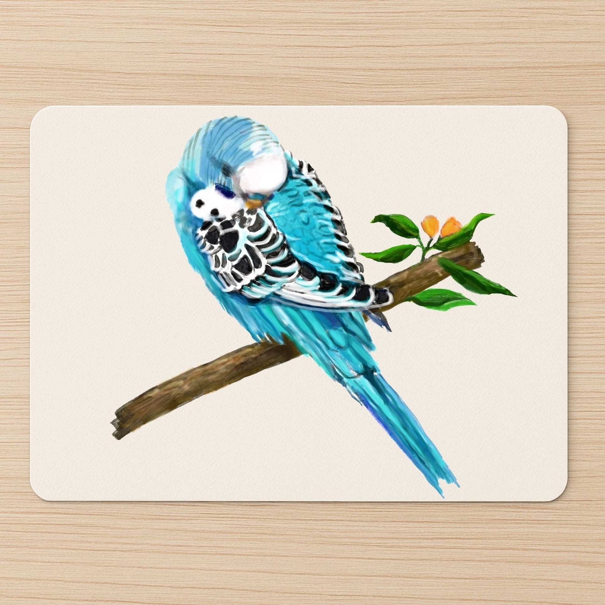 Blue Budgerigar Mousepad - MerikaArt