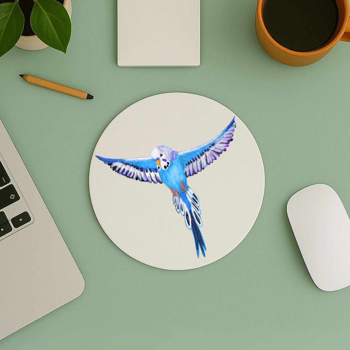 Blue Budgerigar Mousepad - MerikaArt