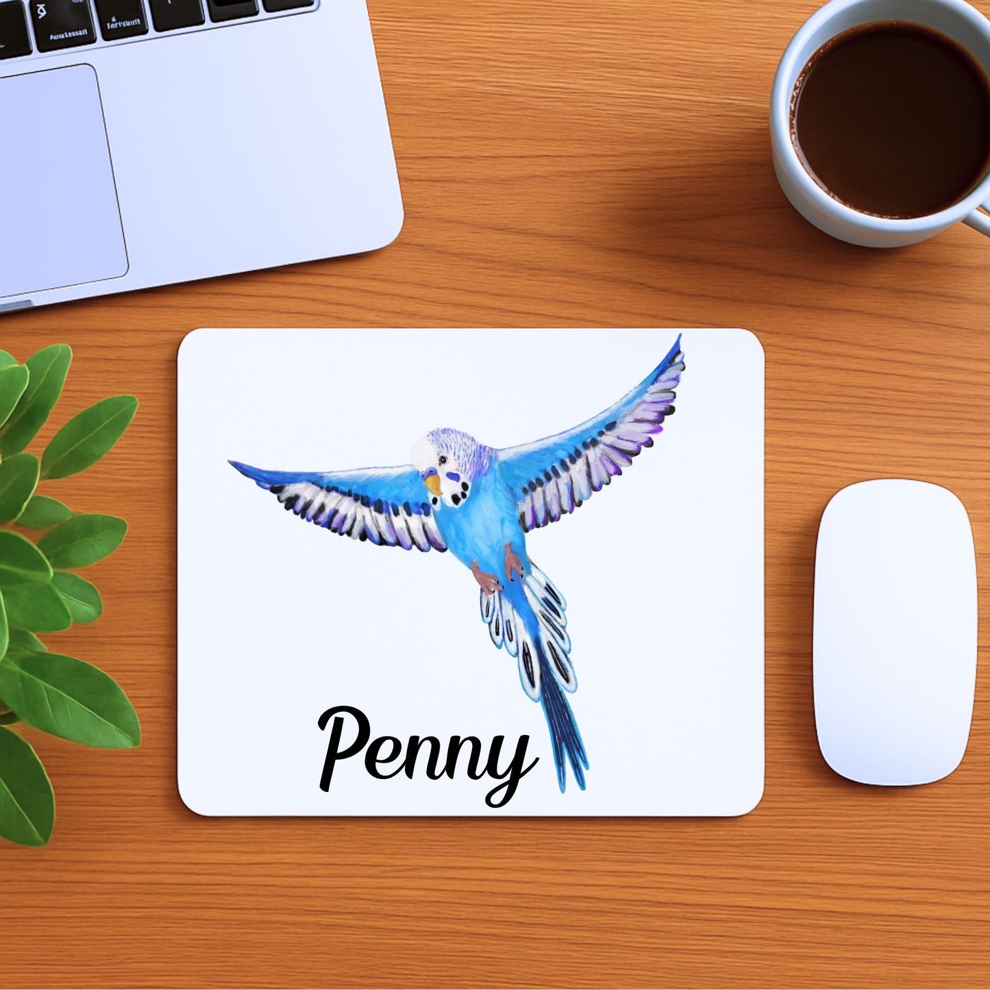 Blue Budgerigar Mousepad - MerikaArt
