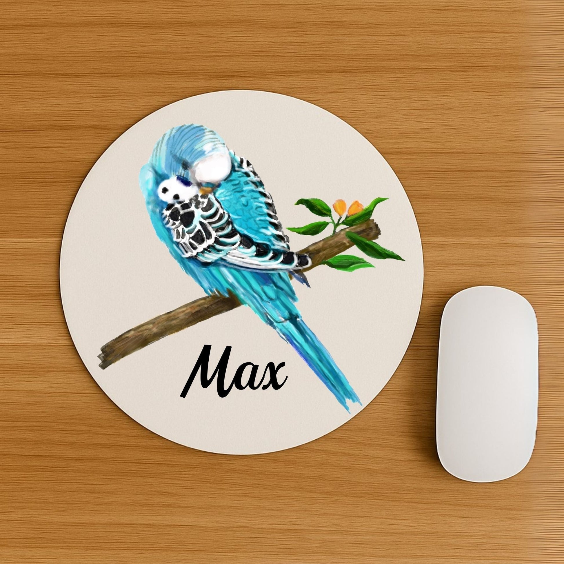 Blue Budgerigar Mousepad - MerikaArt