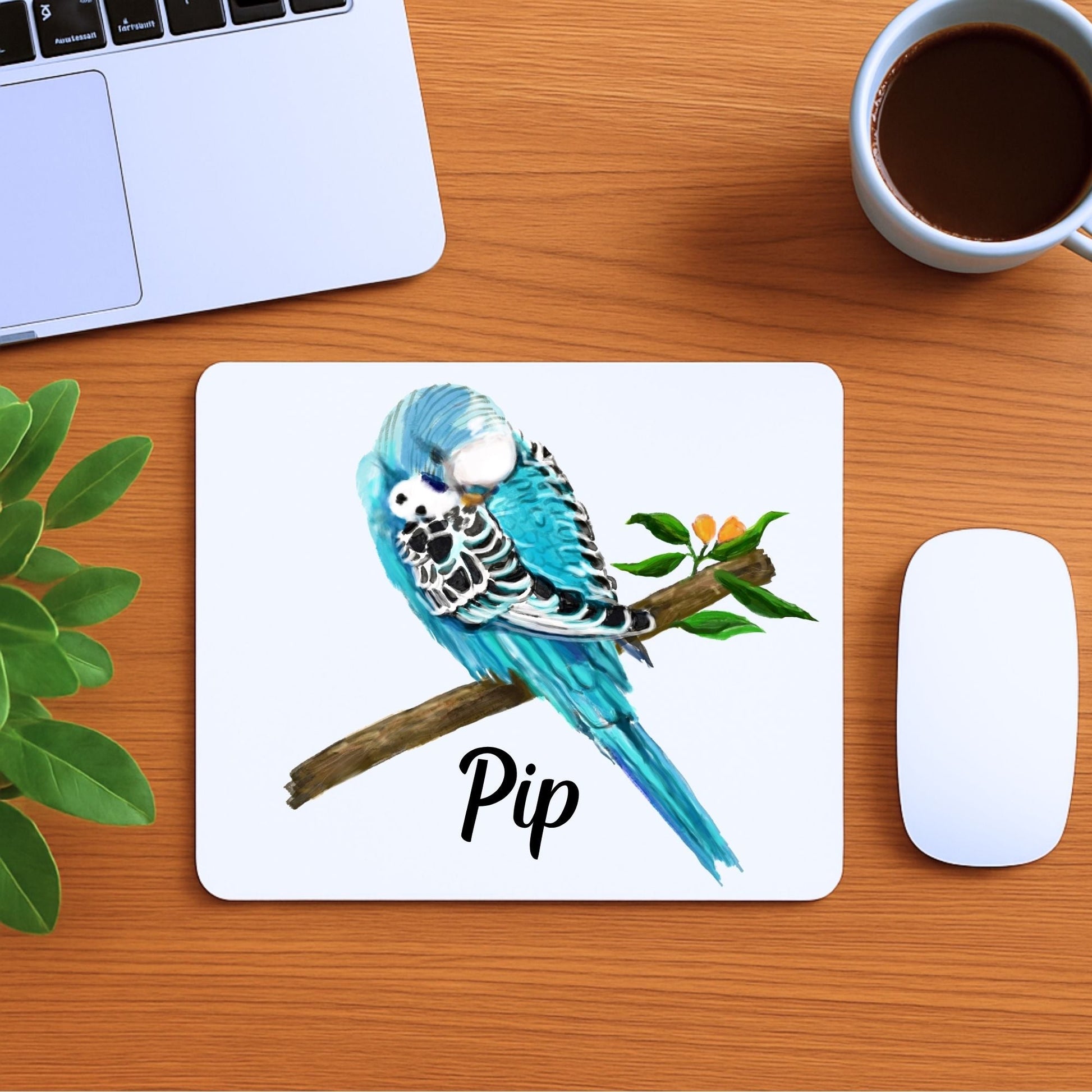 Blue Budgerigar Mousepad - MerikaArt