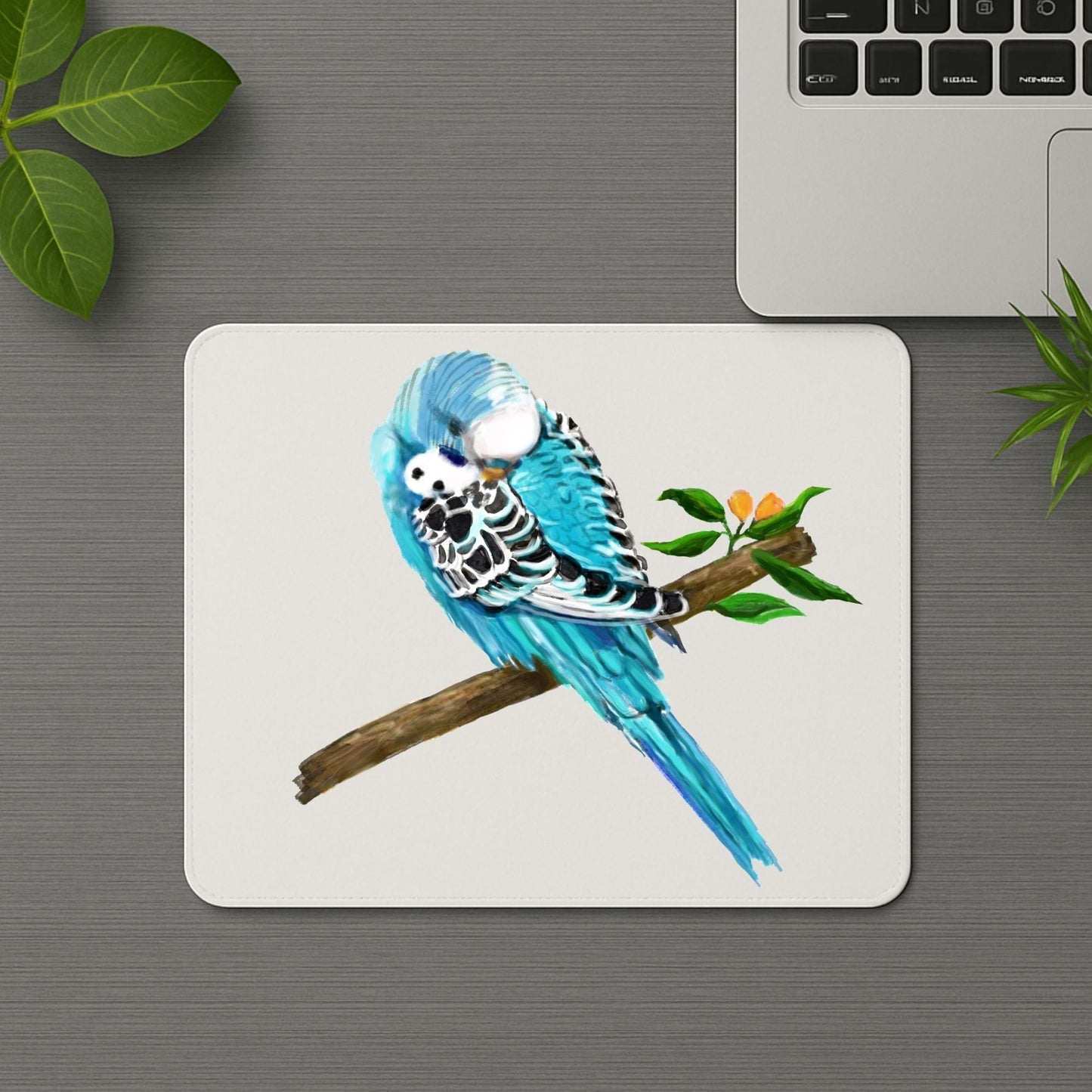 Blue Budgerigar Mousepad - MerikaArt