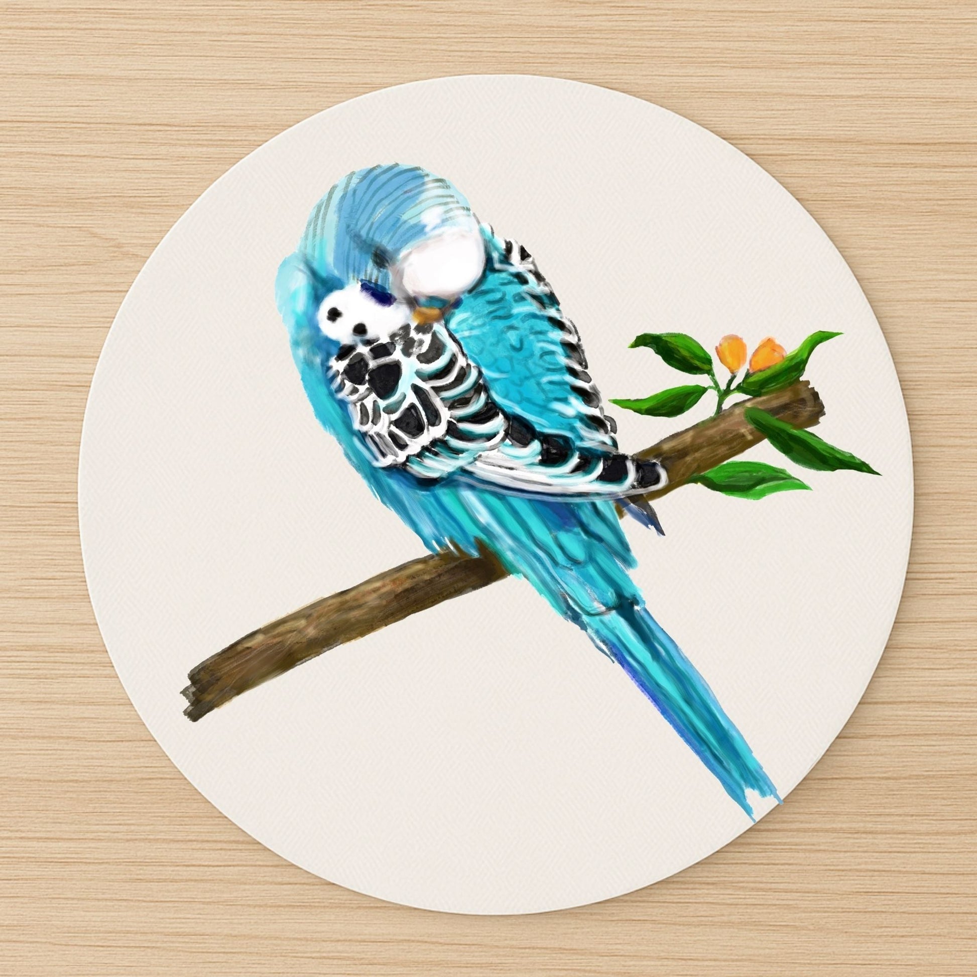 Blue Budgerigar Mousepad - MerikaArt