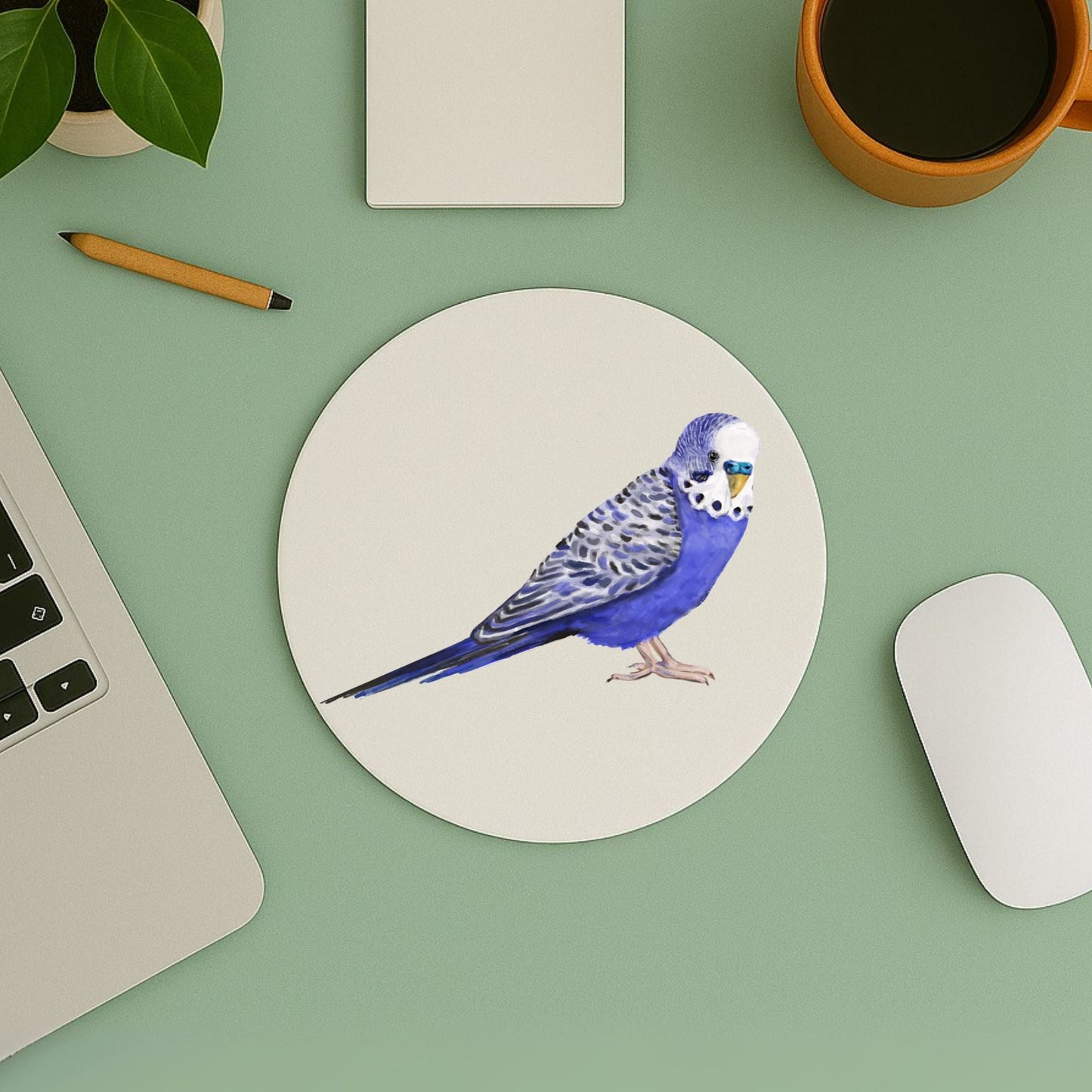 Blue Budgerigar Mousepad - MerikaArt